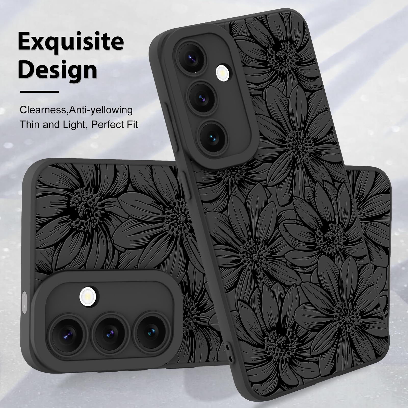 Foto 4 pulgar | Funda De Teléfono Mzelq De Silicona Negra Con Estampado Floral Para Samsung Galaxy S24 Plus - Venta Internacional.