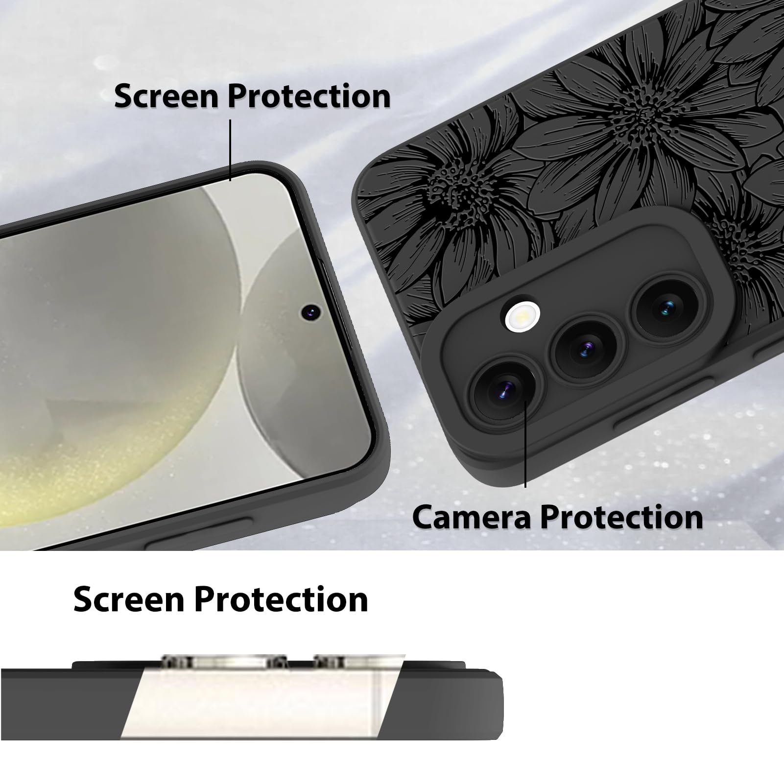 Foto 5 pulgar | Funda De Teléfono Mzelq De Silicona Negra Con Estampado Floral Para Samsung Galaxy S24 Plus - Venta Internacional.