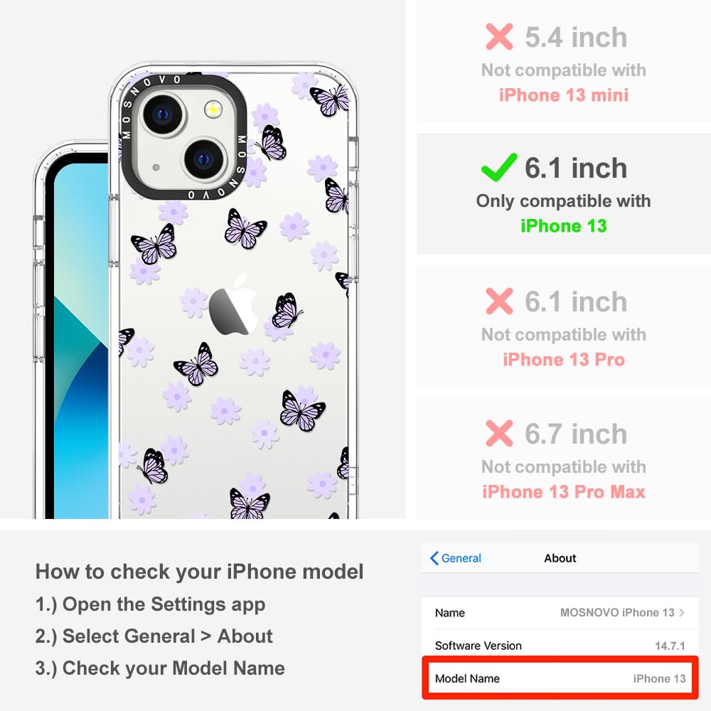 Foto 3 pulgar | Funda De Teléfono Mosnovo Para Iphone 13 Buffertech Lilac Butterfly - Venta Internacional.