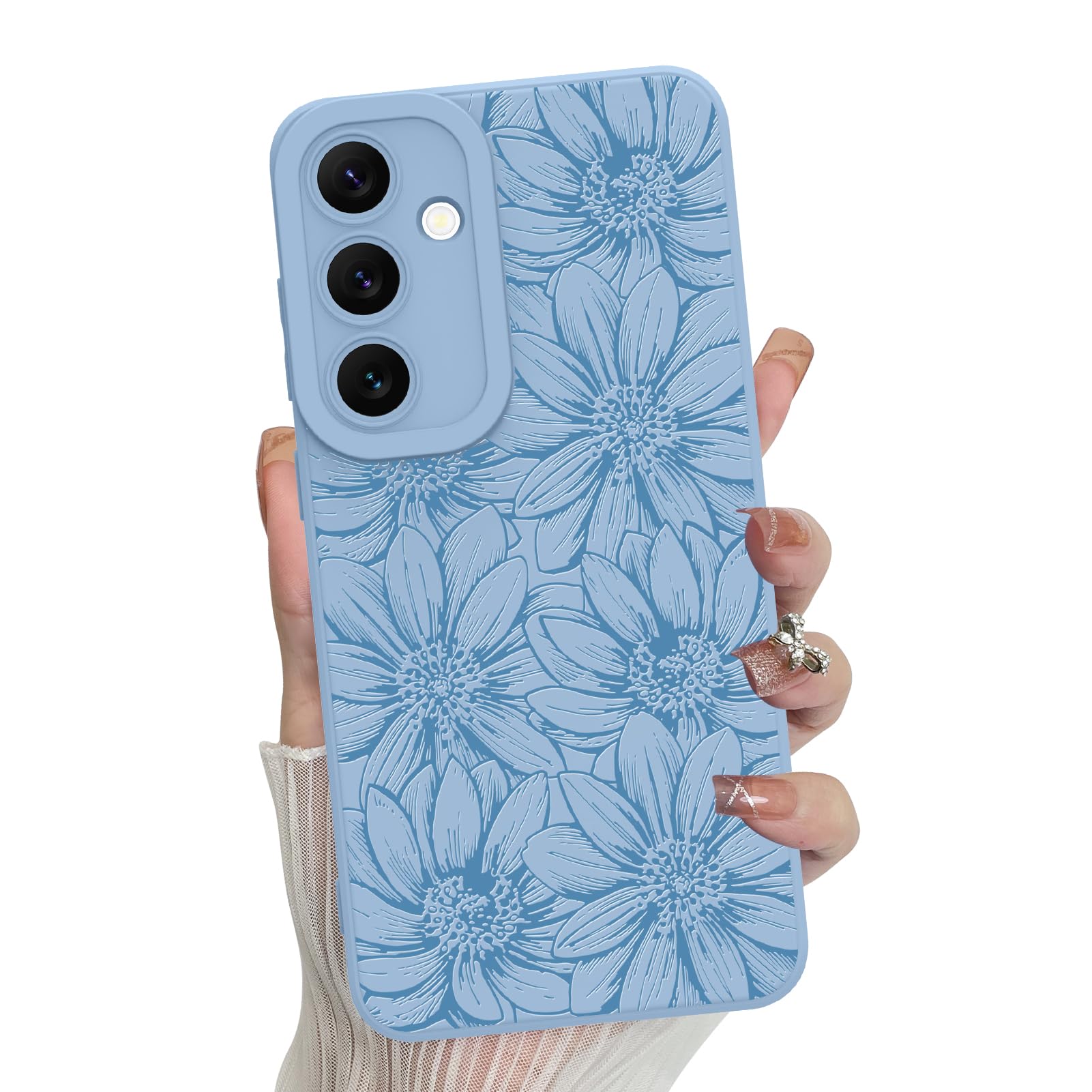 Foto 2 pulgar | Funda De Silicona Mzelq Con Estampado Floral Azul Para Samsung Galaxy S24 Fe - Venta Internacional.