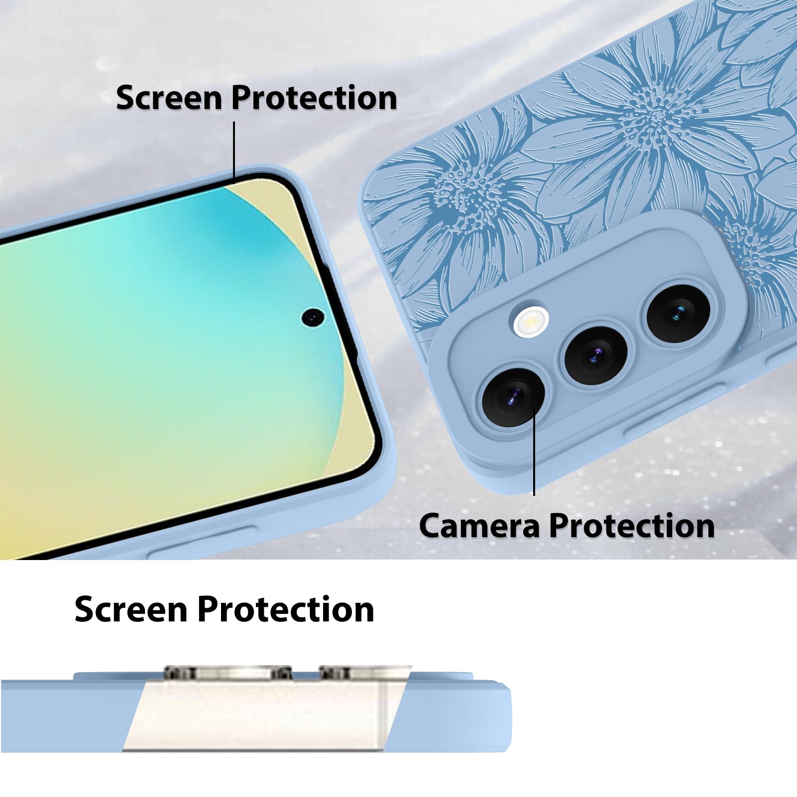 Foto 4 | Funda De Silicona Mzelq Con Estampado Floral Azul Para Samsung Galaxy S24 Fe - Venta Internacional.
