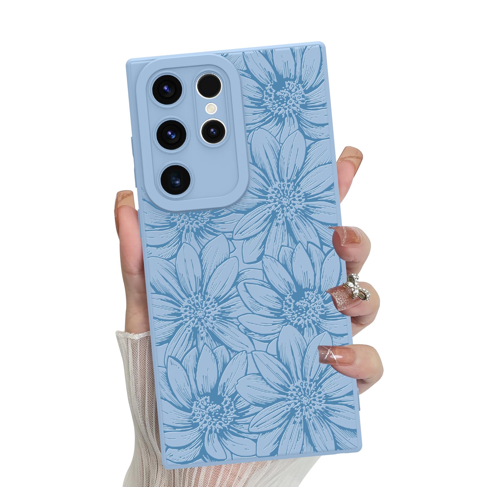 Foto 2 pulgar | Funda De Teléfono Mzelq Silicone Blue Floral Para Samsung S22 Ultra - Venta Internacional.