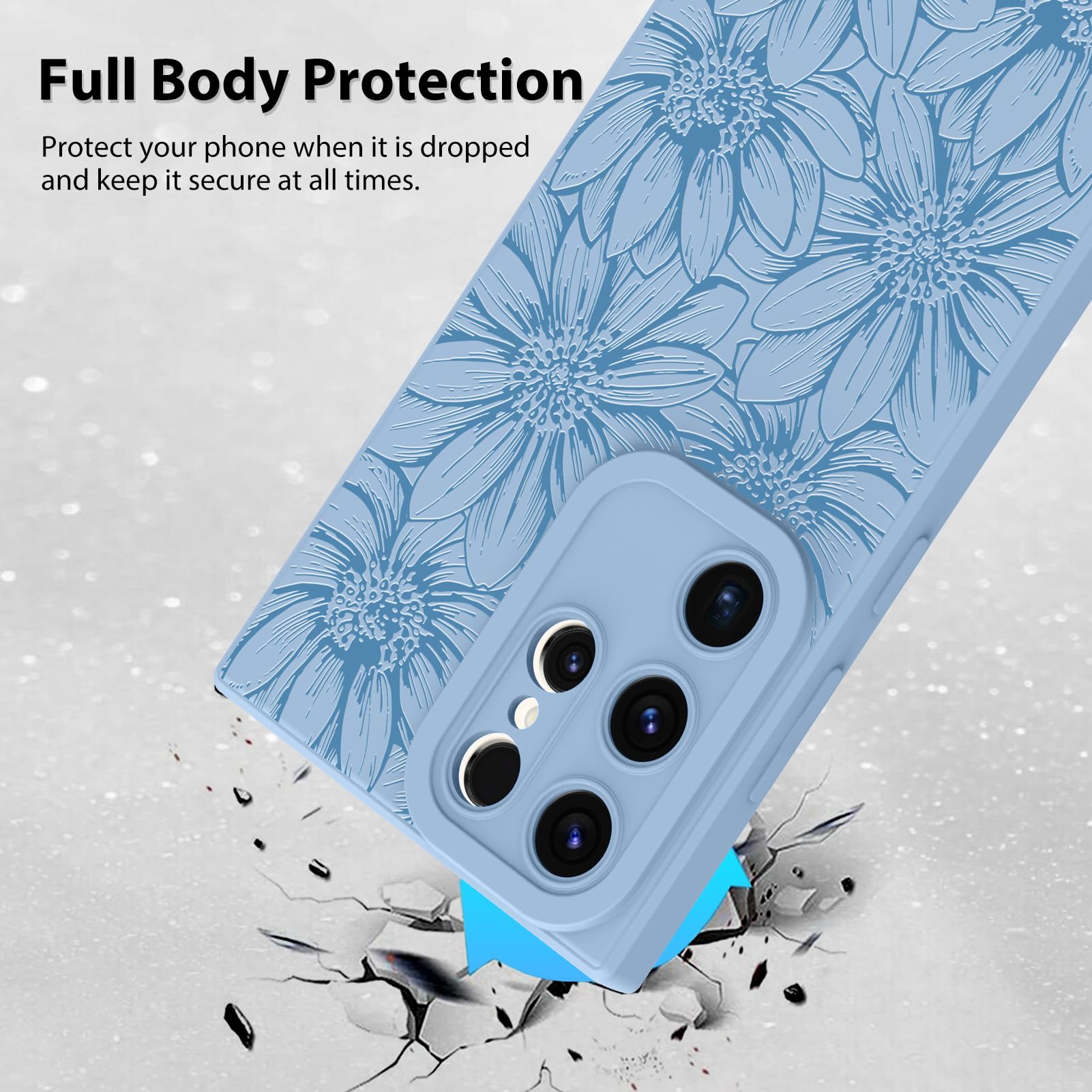 Foto 3 pulgar | Funda De Teléfono Mzelq Silicone Blue Floral Para Samsung S22 Ultra - Venta Internacional.