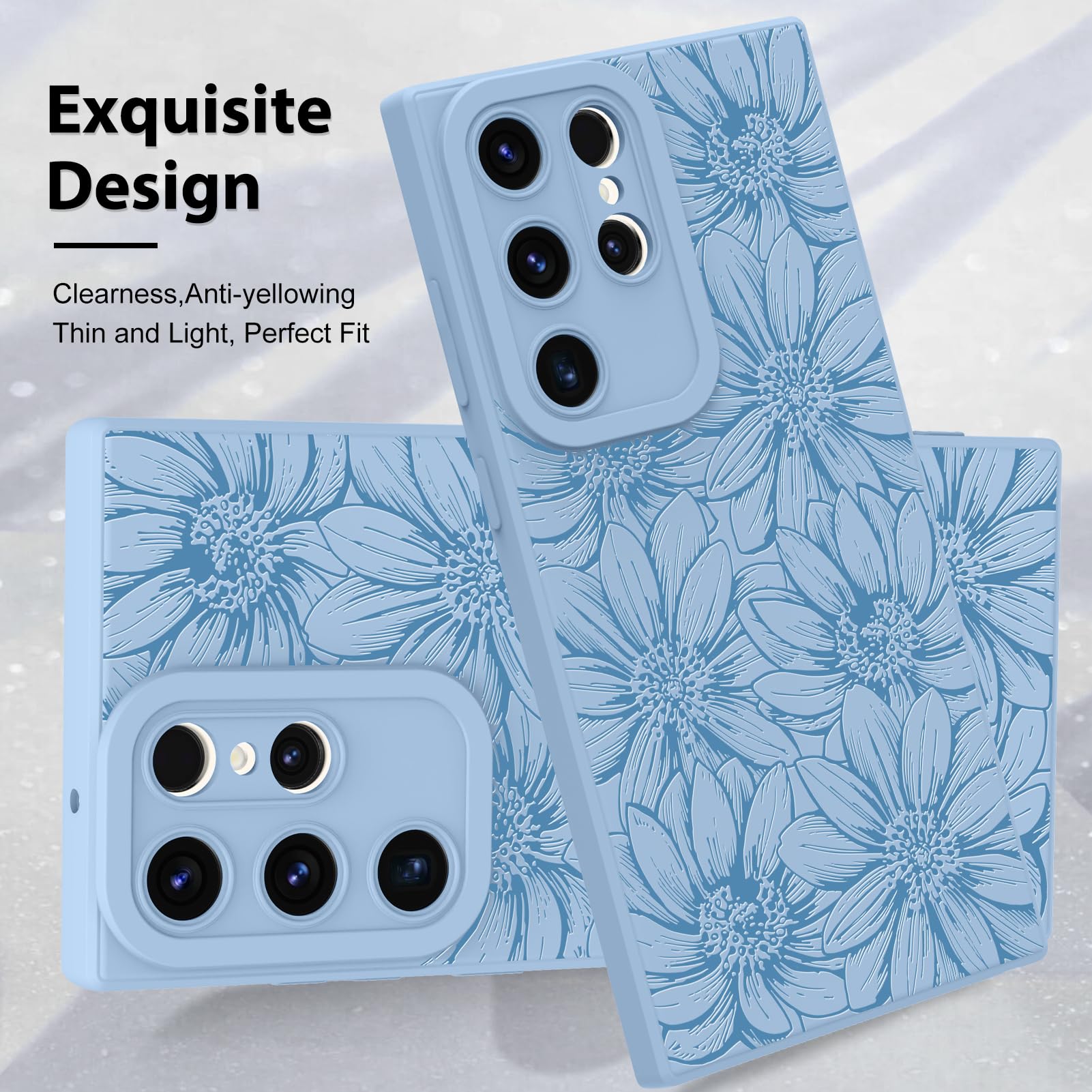 Foto 4 pulgar | Funda De Teléfono Mzelq Silicone Blue Floral Para Samsung S22 Ultra - Venta Internacional.
