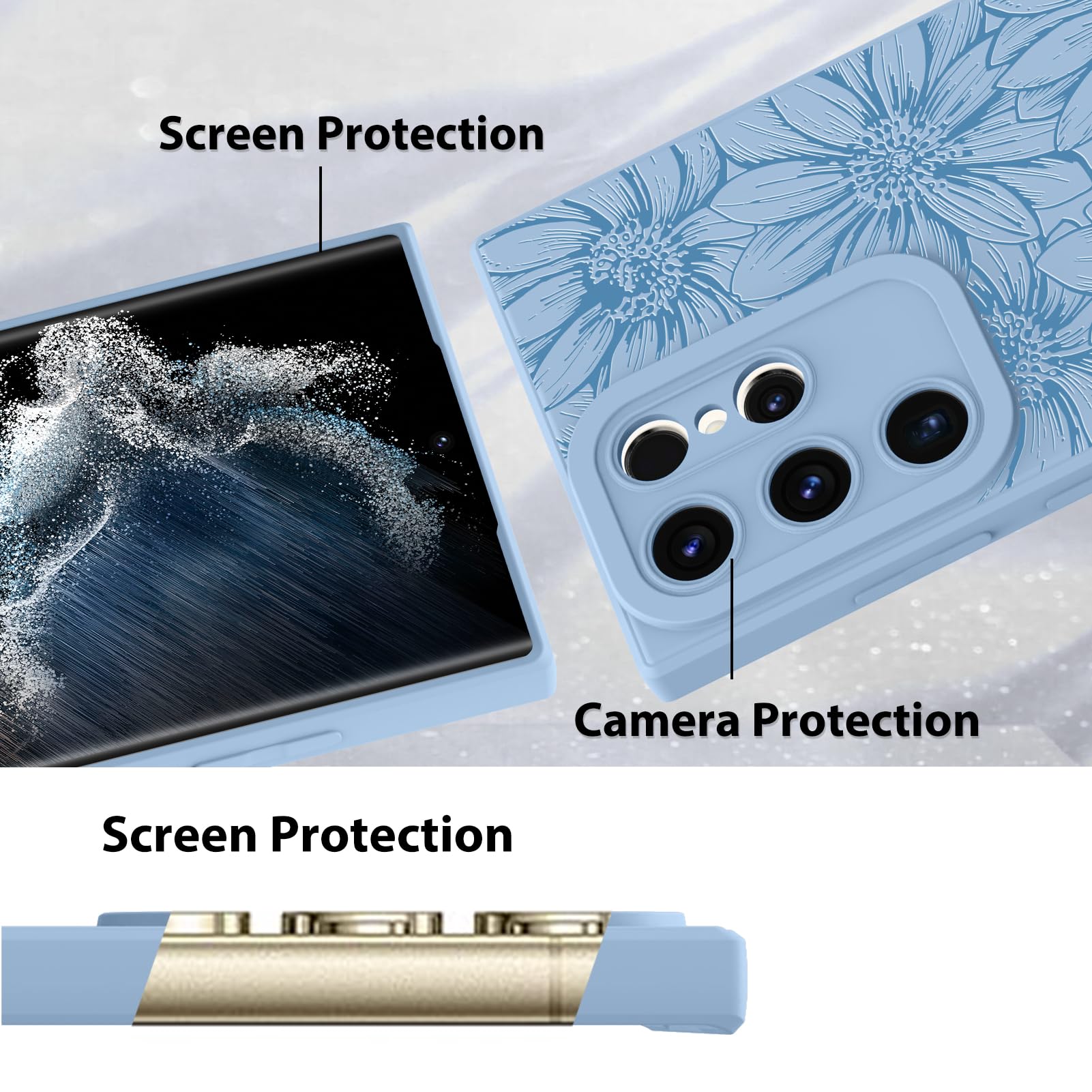 Foto 5 pulgar | Funda De Teléfono Mzelq Silicone Blue Floral Para Samsung S22 Ultra - Venta Internacional.