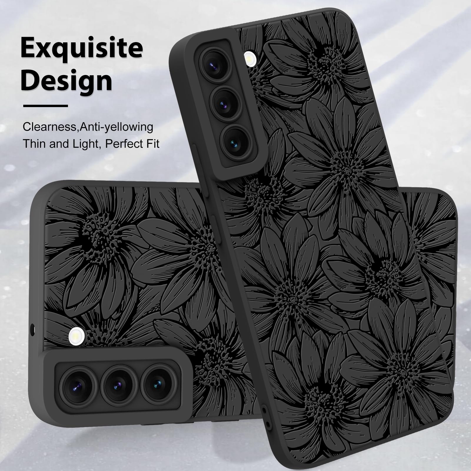 Foto 4 pulgar | Funda De Teléfono Mzelq De Silicona Negra Con Estampado Floral Para Samsung Galaxy S22 Plus - Venta Internacional.