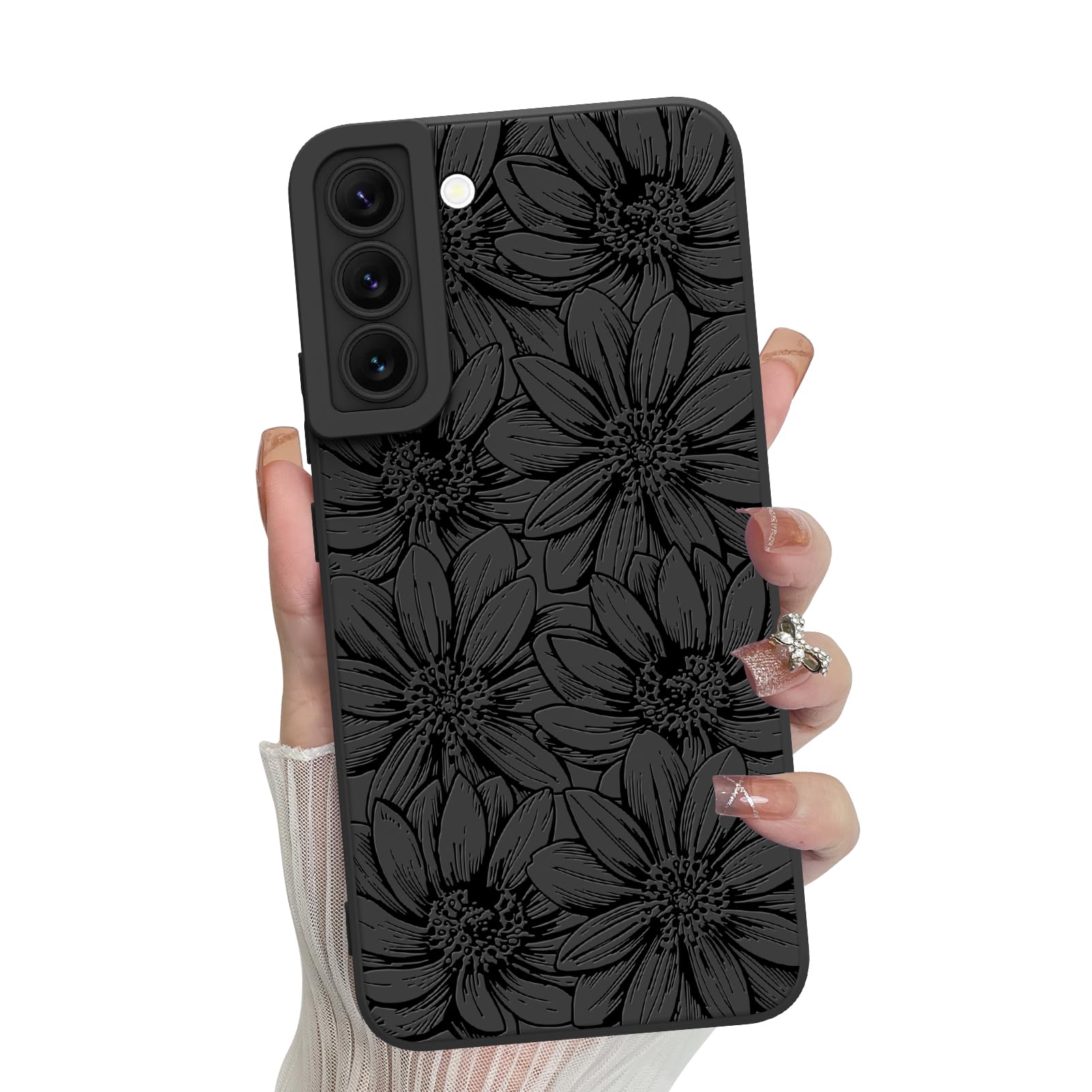 Foto 2 pulgar | Funda De Teléfono Mzelq De Silicona Negra Con Estampado Floral Para Samsung Galaxy S22 - Venta Internacional.