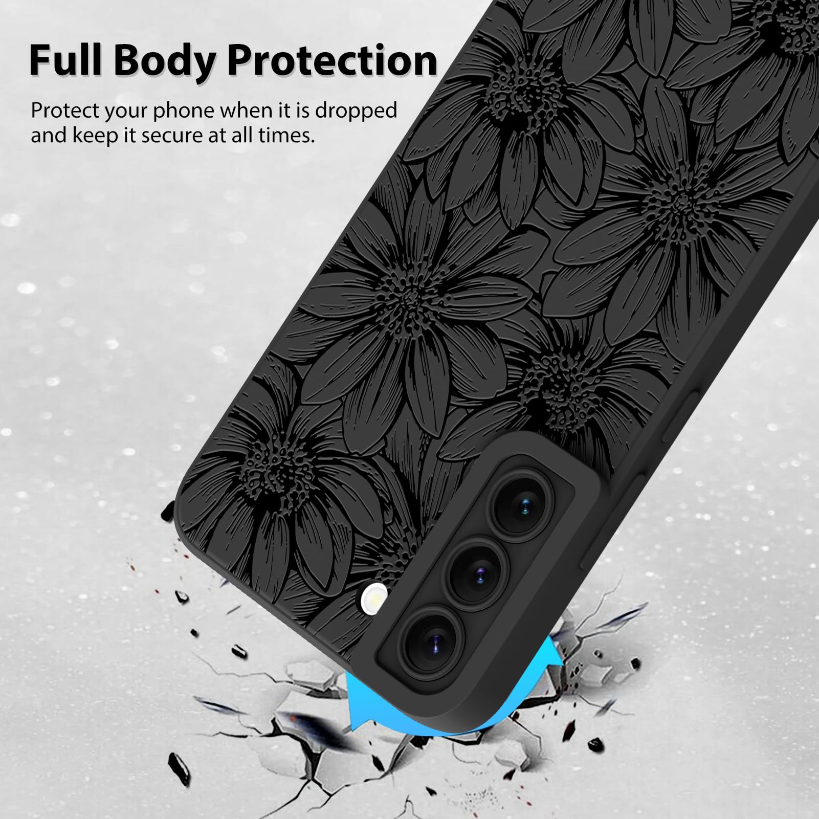 Foto 3 pulgar | Funda De Teléfono Mzelq De Silicona Negra Con Estampado Floral Para Samsung Galaxy S22 - Venta Internacional.