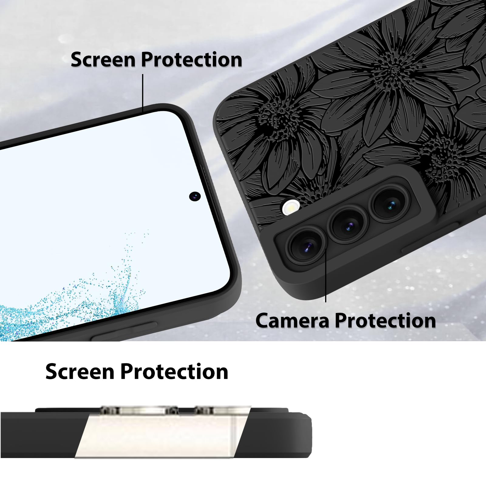 Foto 5 pulgar | Funda De Teléfono Mzelq De Silicona Negra Con Estampado Floral Para Samsung Galaxy S22 - Venta Internacional.