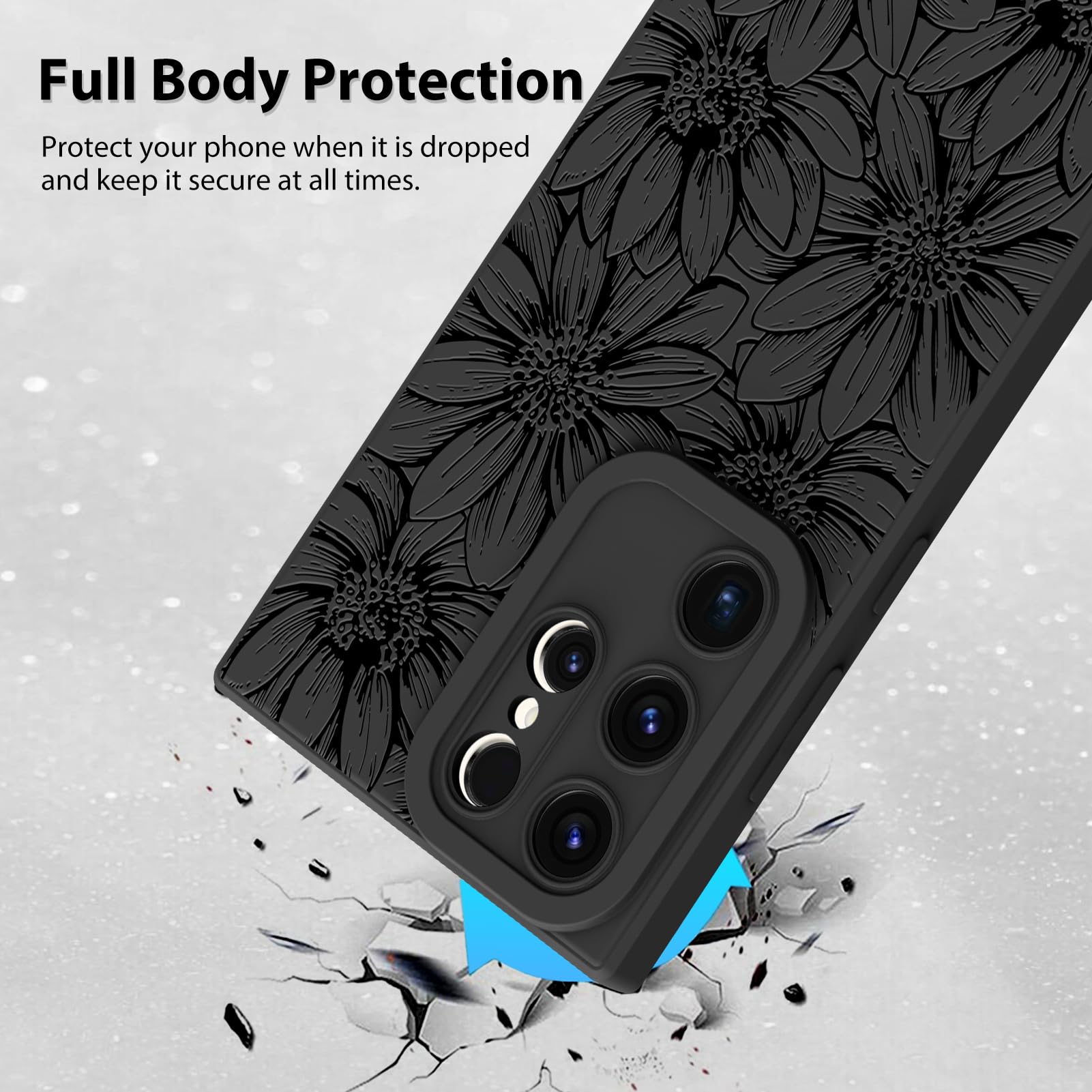 Foto 3 pulgar | Funda De Teléfono Mzelq De Silicona Negra Con Estampado Floral Para Samsung Galaxy S22 Ultra - Venta Internacional.