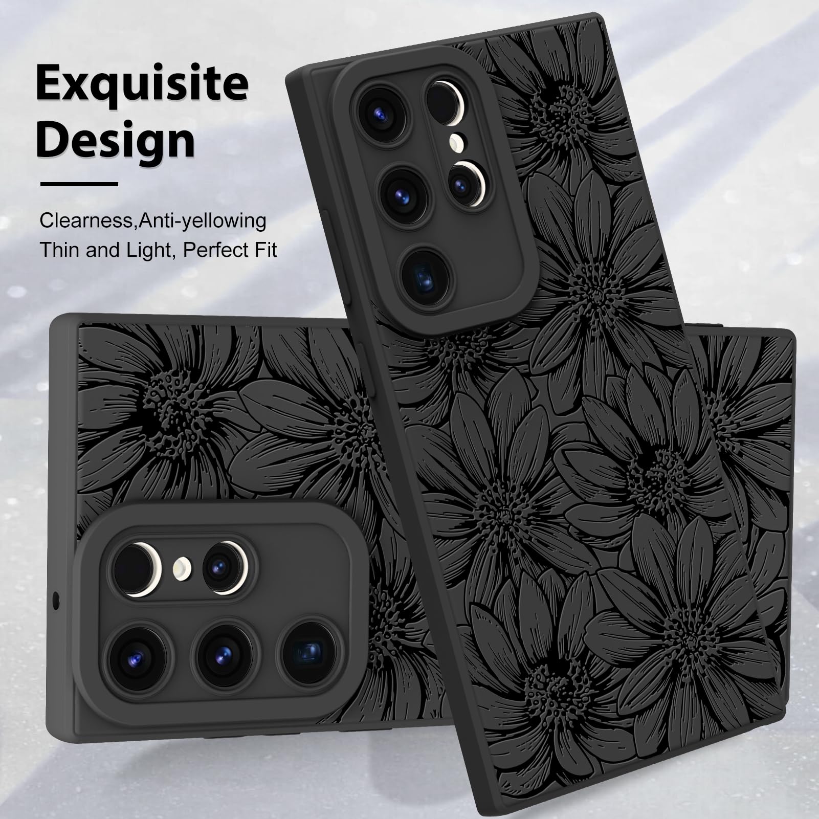 Foto 4 pulgar | Funda De Teléfono Mzelq De Silicona Negra Con Estampado Floral Para Samsung Galaxy S22 Ultra - Venta Internacional.