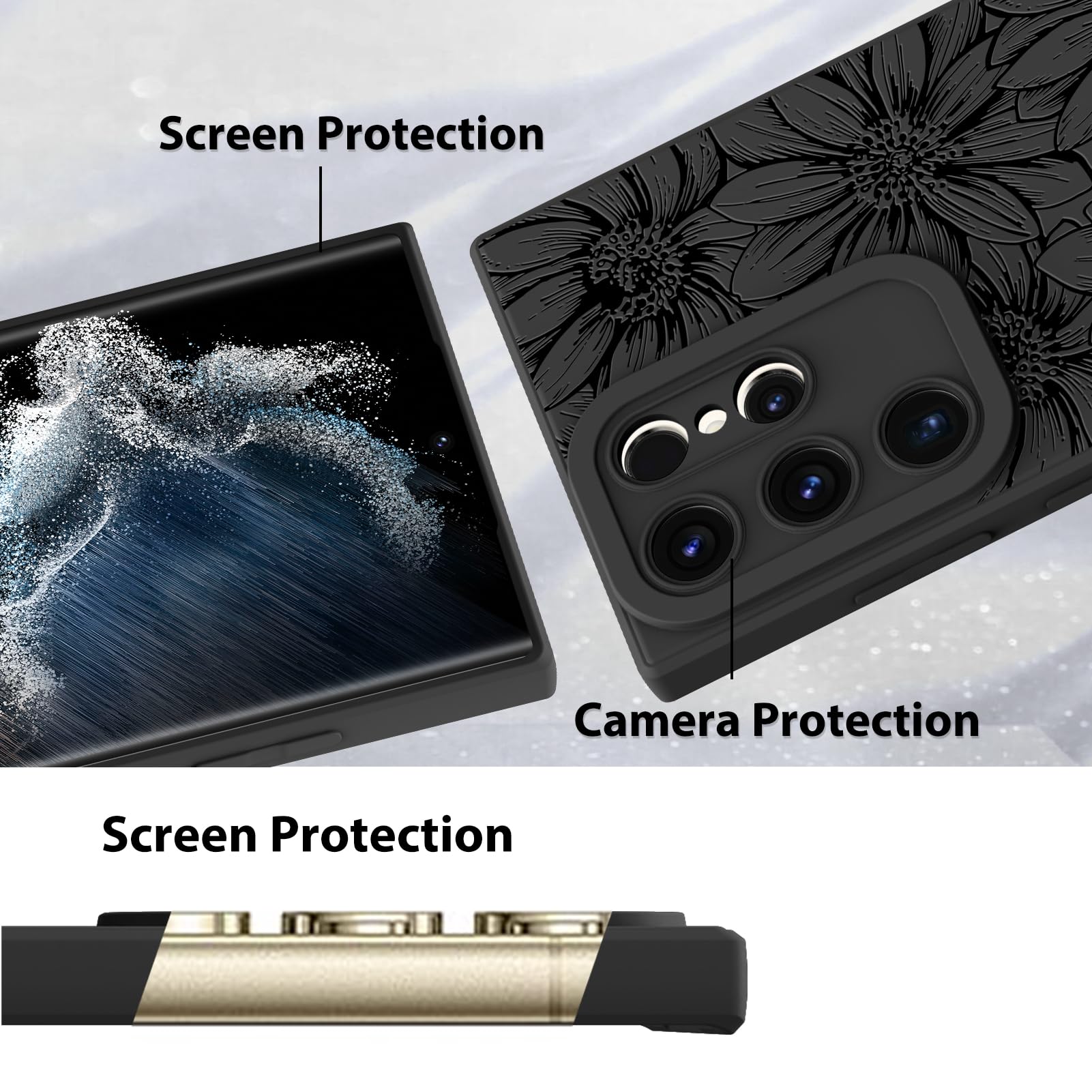 Foto 5 pulgar | Funda De Teléfono Mzelq De Silicona Negra Con Estampado Floral Para Samsung Galaxy S22 Ultra - Venta Internacional.