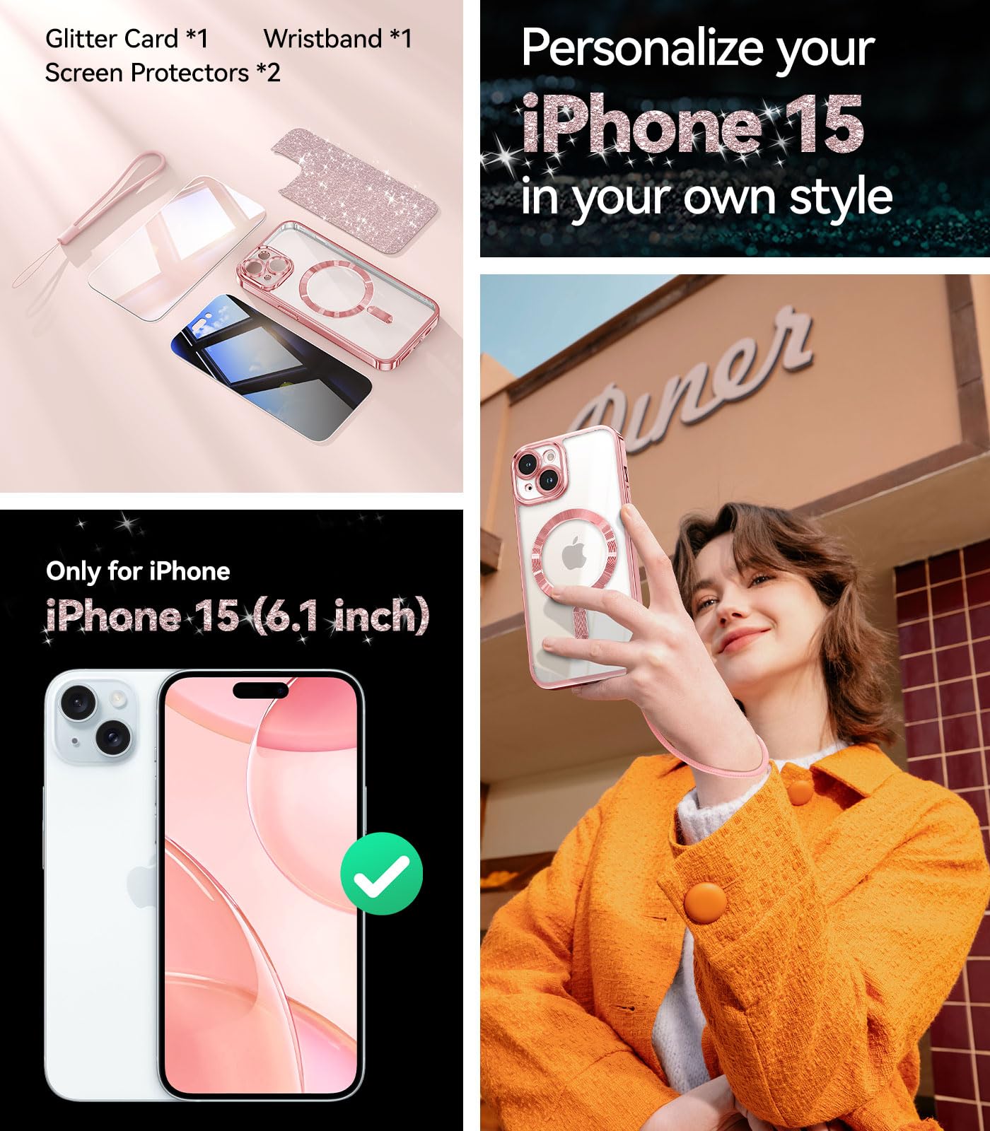 Foto 2 | Funda Meifigno Para Iphone 15 6.1 Con Protectores De Pantalla - Venta Internacional.