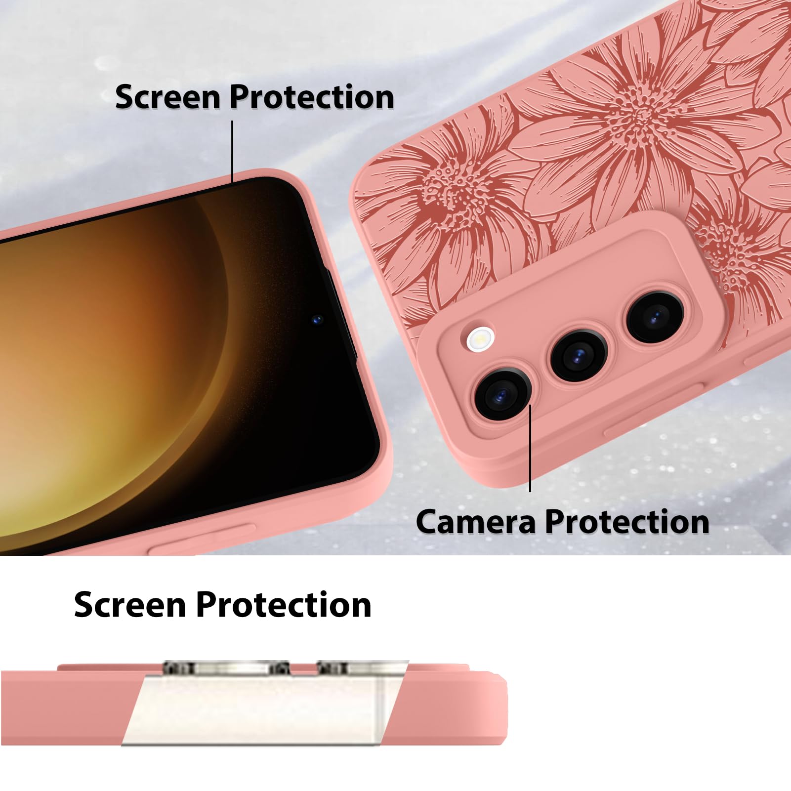 Foto 5 pulgar | Funda De Silicona Mzelq Con Estampado Floral Rosa Para Samsung Galaxy S23 - Venta Internacional.