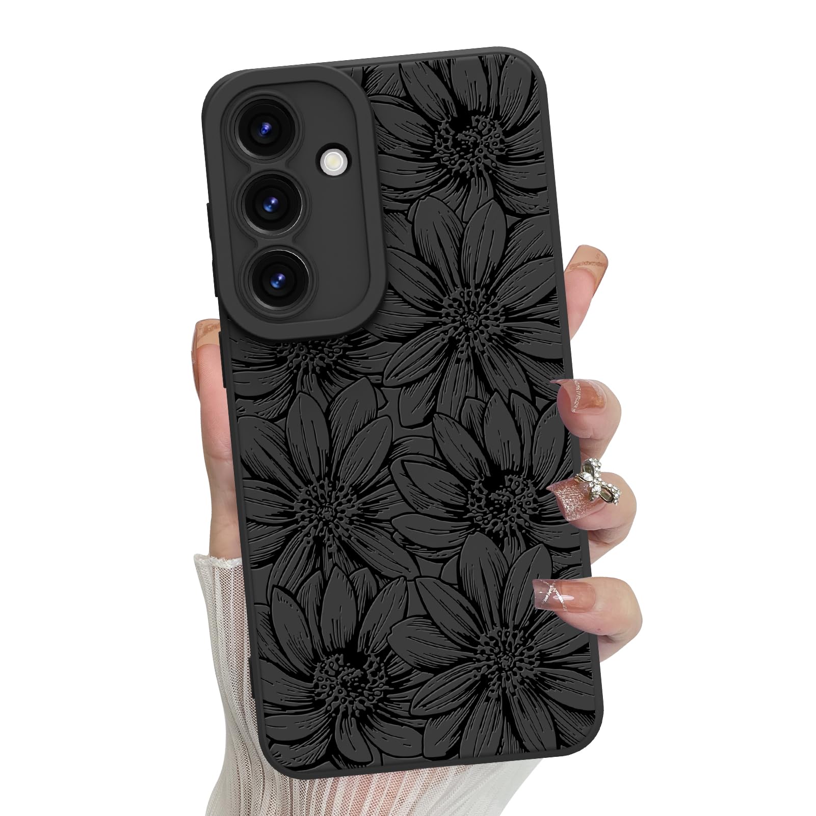 Foto 2 pulgar | Funda De Teléfono Mzelq De Silicona Negra Con Estampado Floral Para Samsung Galaxy S25 - Venta Internacional.