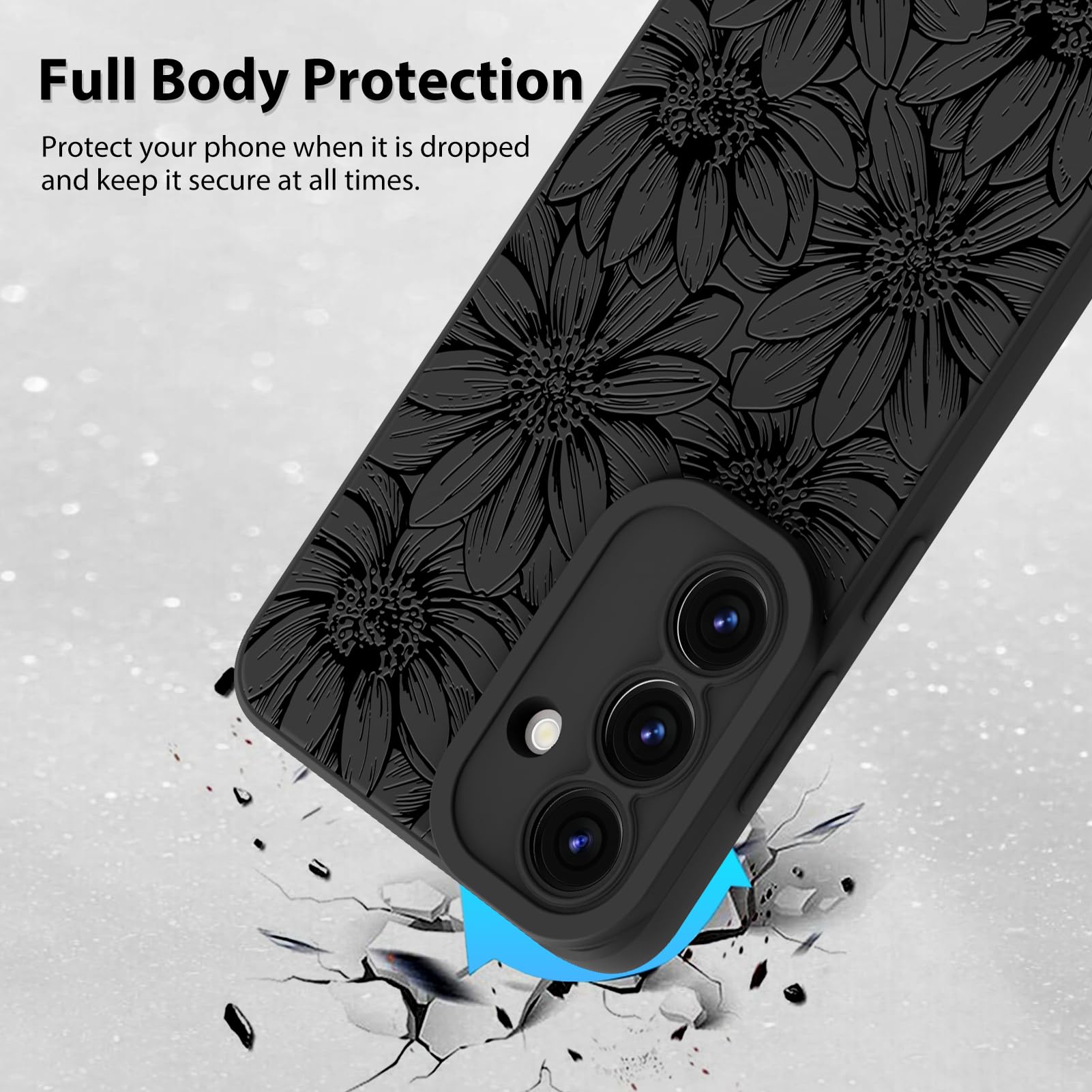 Foto 3 pulgar | Funda De Teléfono Mzelq De Silicona Negra Con Estampado Floral Para Samsung Galaxy S25 - Venta Internacional.