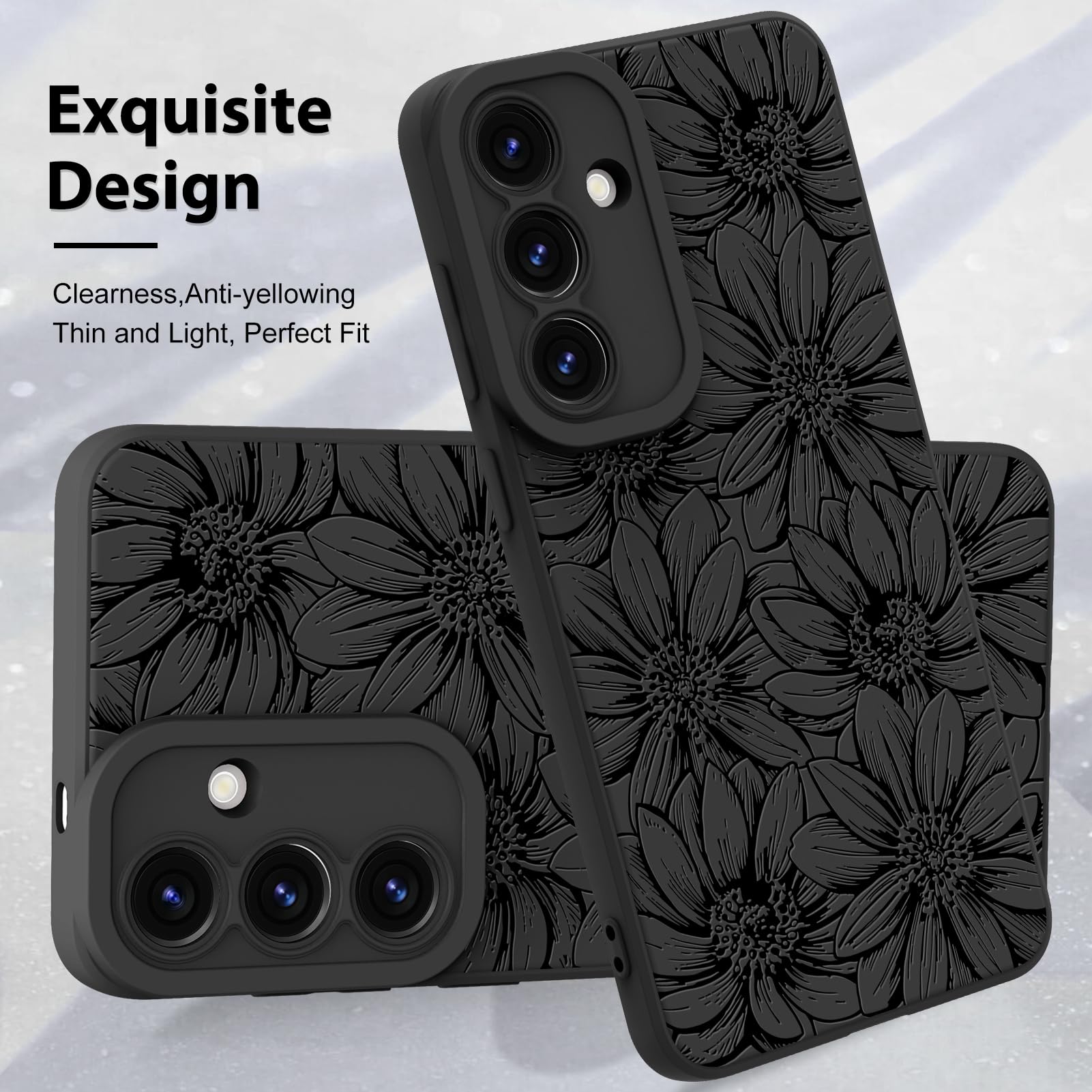 Foto 4 pulgar | Funda De Teléfono Mzelq De Silicona Negra Con Estampado Floral Para Samsung Galaxy S25 - Venta Internacional.