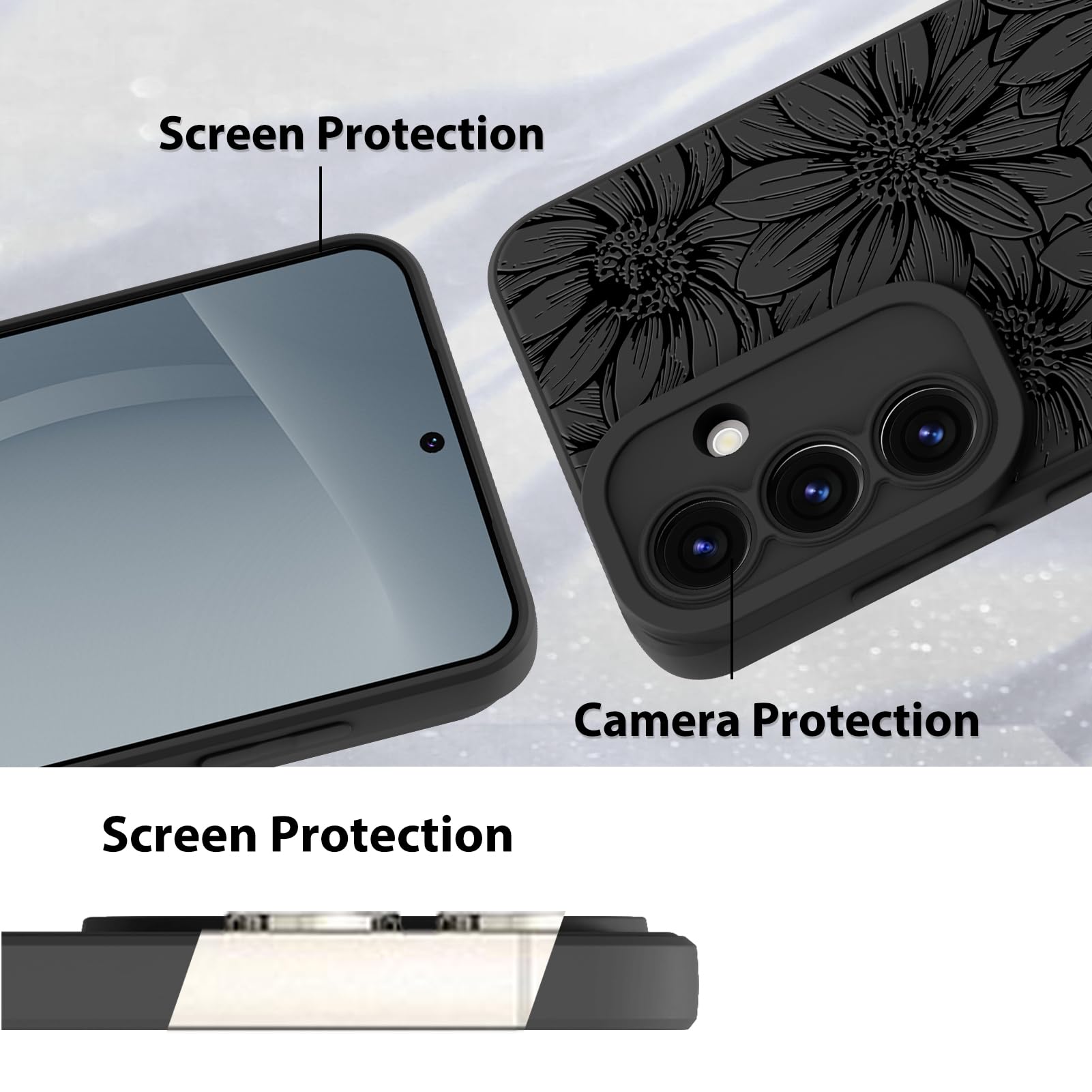 Foto 5 pulgar | Funda De Teléfono Mzelq De Silicona Negra Con Estampado Floral Para Samsung Galaxy S25 - Venta Internacional.