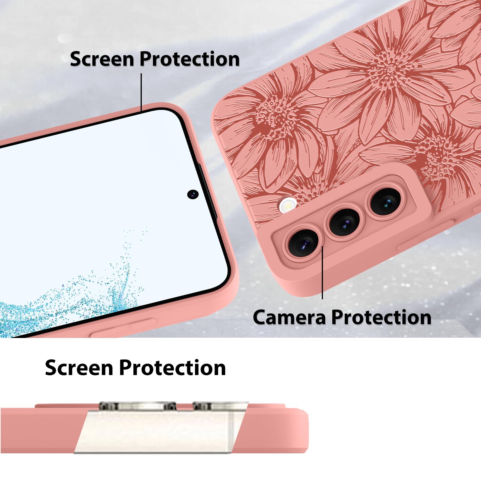 Foto 5 pulgar | Funda De Silicona Mzelq Con Estampado Floral Rosa Para Samsung Galaxy S22 - Venta Internacional.