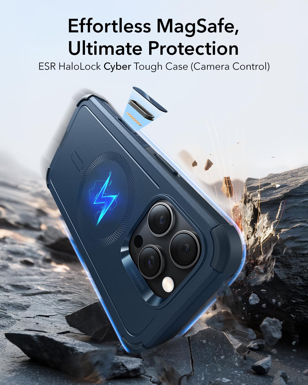 Foto 3 pulgar | Funda De Teléfono Esr Cyber Series Para Iphone 16 Pro, Color Azul Marino - Venta Internacional.