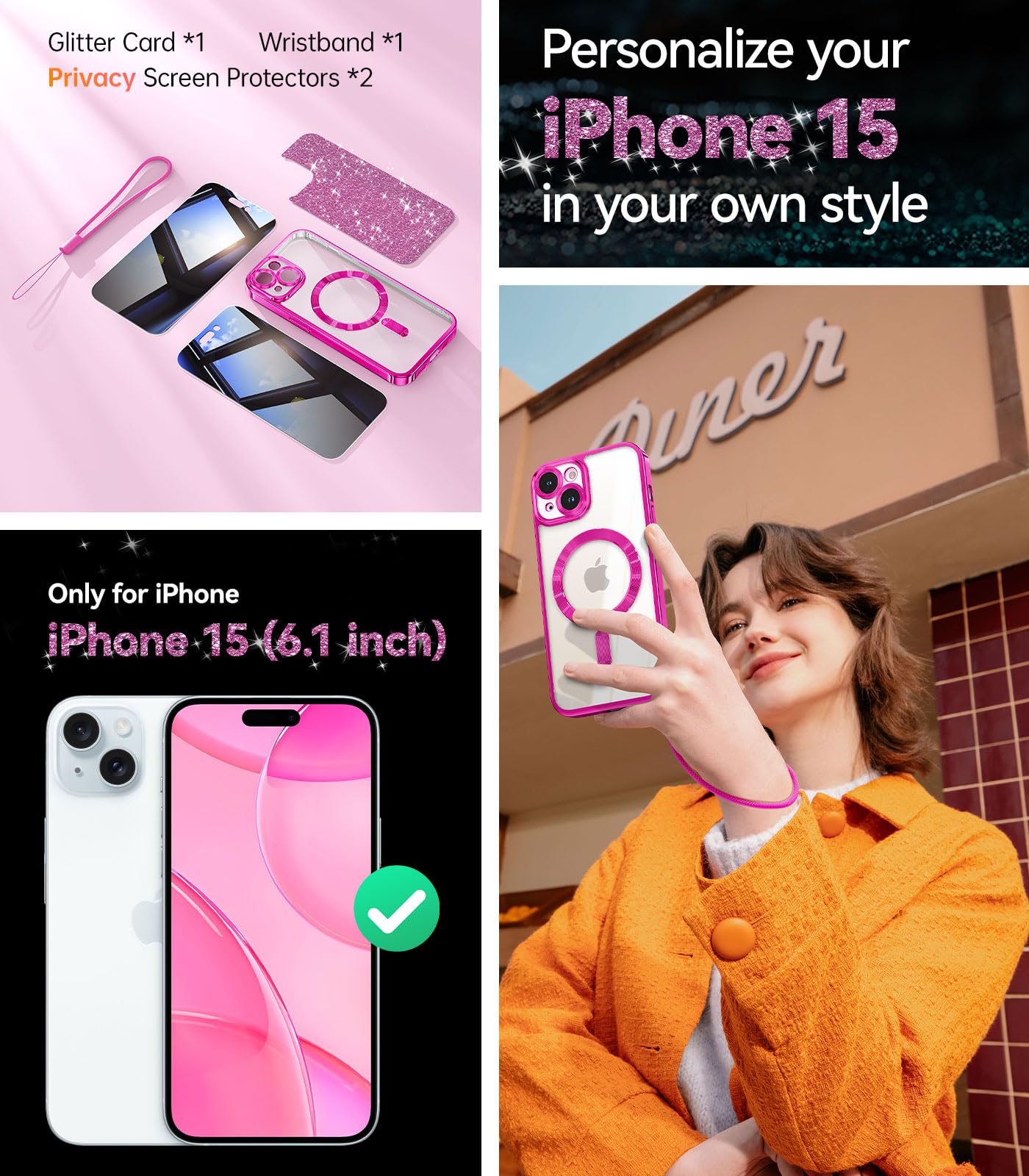Foto 2 | Funda De Teléfono Meifigno Diseñada Para Iphone 15, Color Rosa Intenso - Venta Internacional.