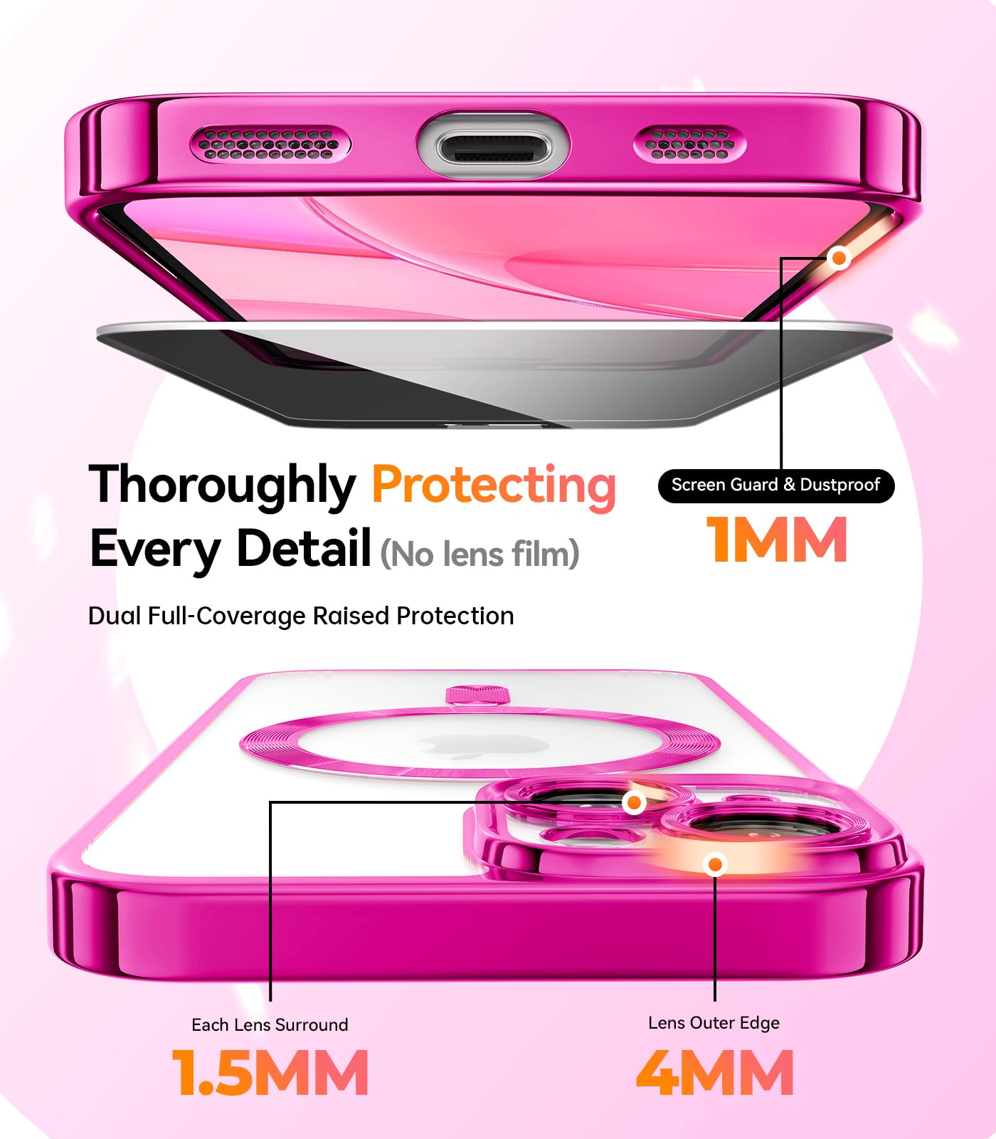 Foto 3 | Funda De Teléfono Meifigno Diseñada Para Iphone 15, Color Rosa Intenso - Venta Internacional.