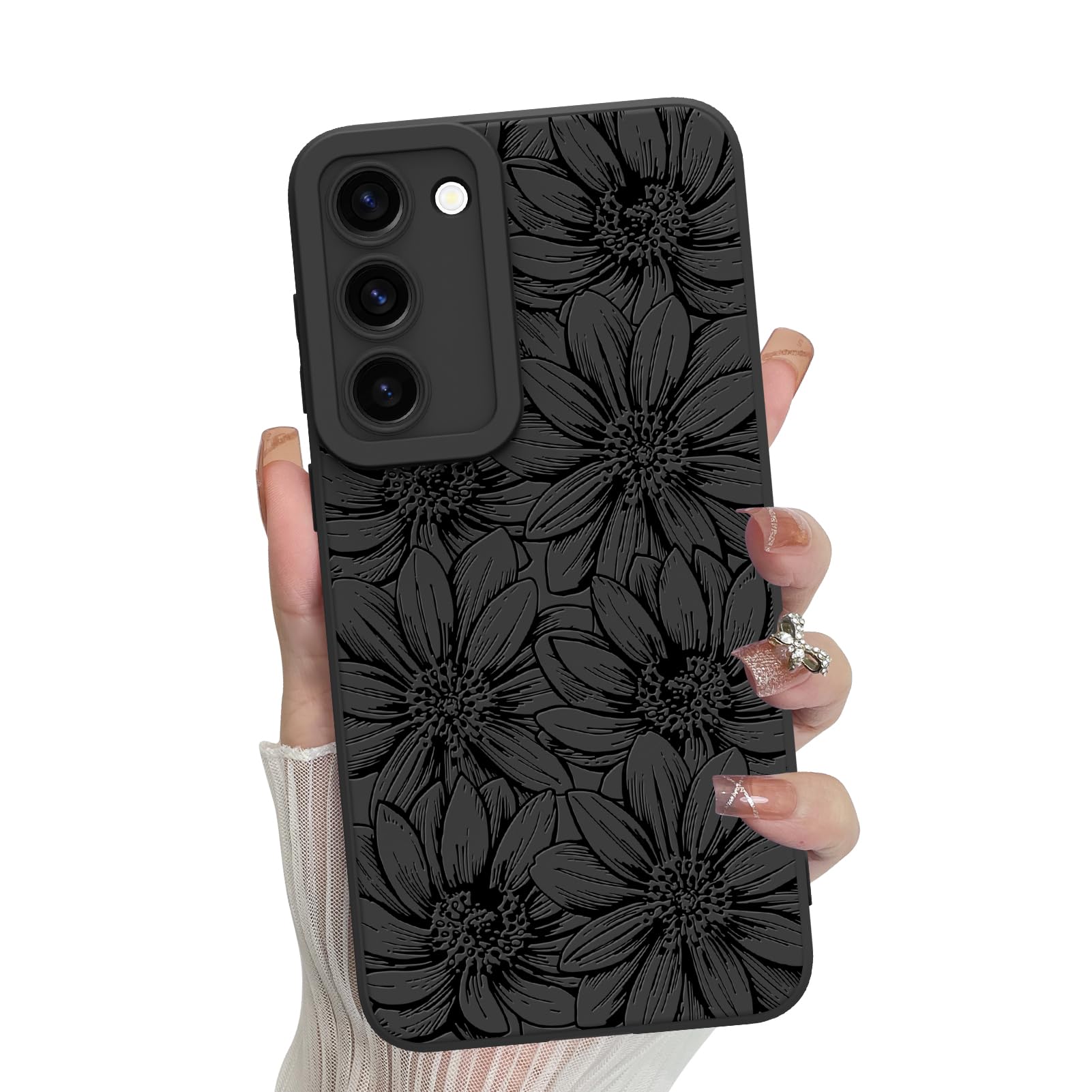 Foto 2 pulgar | Funda De Teléfono Mzelq De Silicona Negra Con Estampado Floral Para Samsung Galaxy S23 Plus - Venta Internacional.