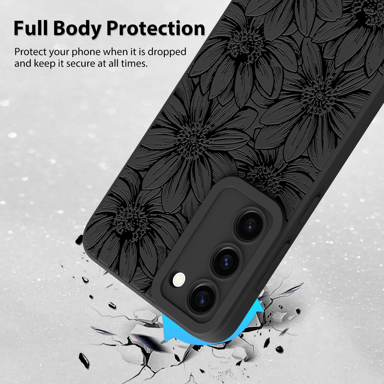 Foto 3 pulgar | Funda De Teléfono Mzelq De Silicona Negra Con Estampado Floral Para Samsung Galaxy S23 Plus - Venta Internacional.