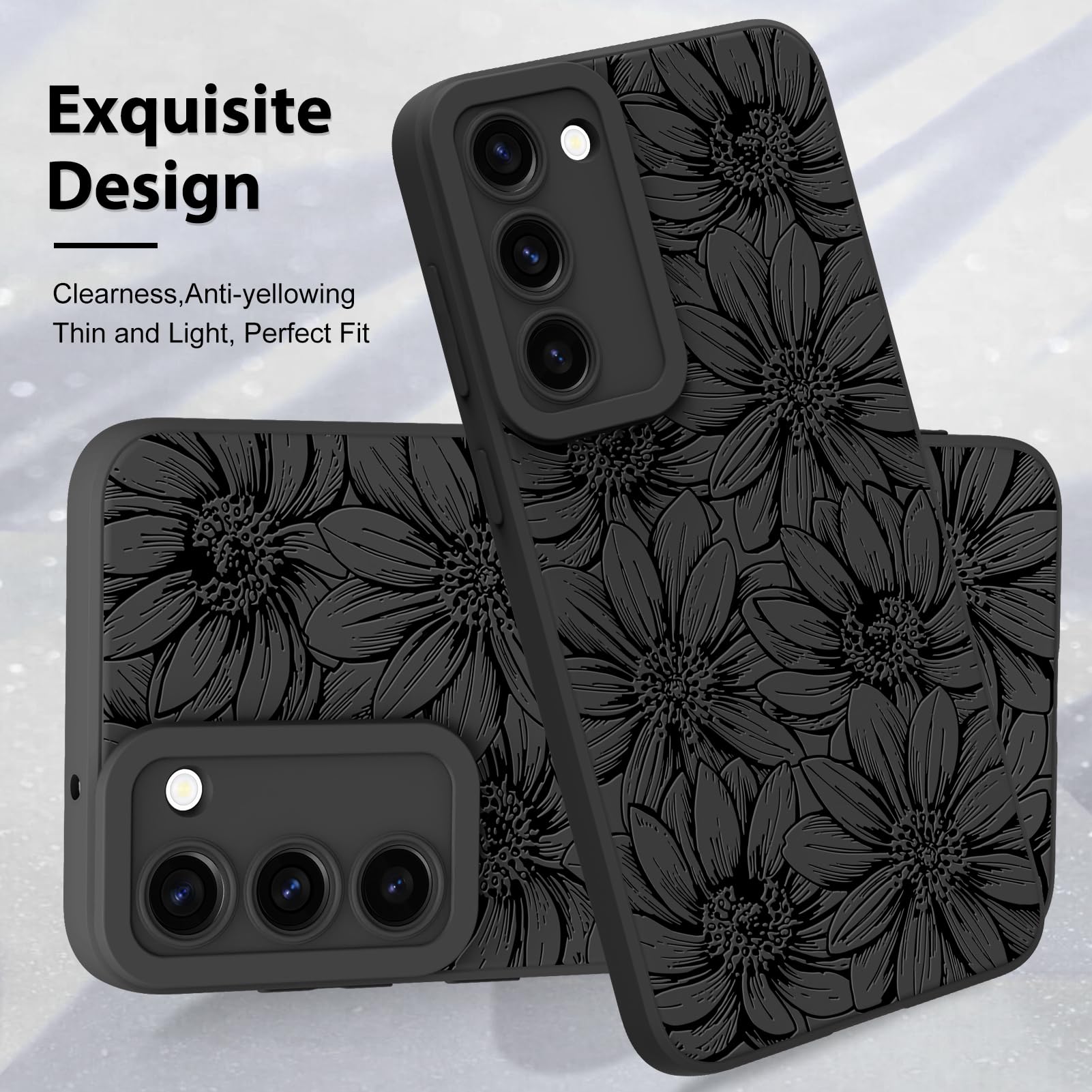 Foto 3 | Funda De Teléfono Mzelq De Silicona Negra Con Estampado Floral Para Samsung Galaxy S23 Plus - Venta Internacional.