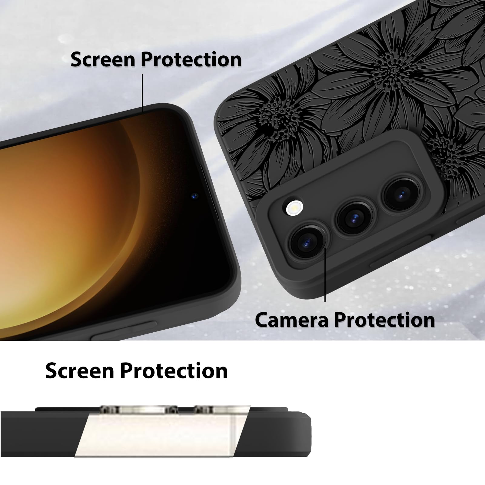 Foto 5 pulgar | Funda De Teléfono Mzelq De Silicona Negra Con Estampado Floral Para Samsung Galaxy S23 Plus - Venta Internacional.