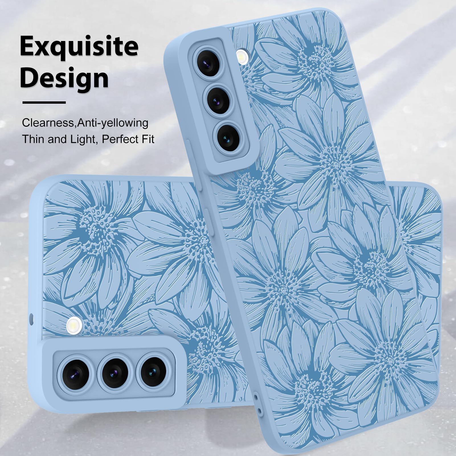 Foto 3 | Funda De Silicona Mzelq Con Estampado Floral Azul Para Samsung Galaxy S22 - Venta Internacional.