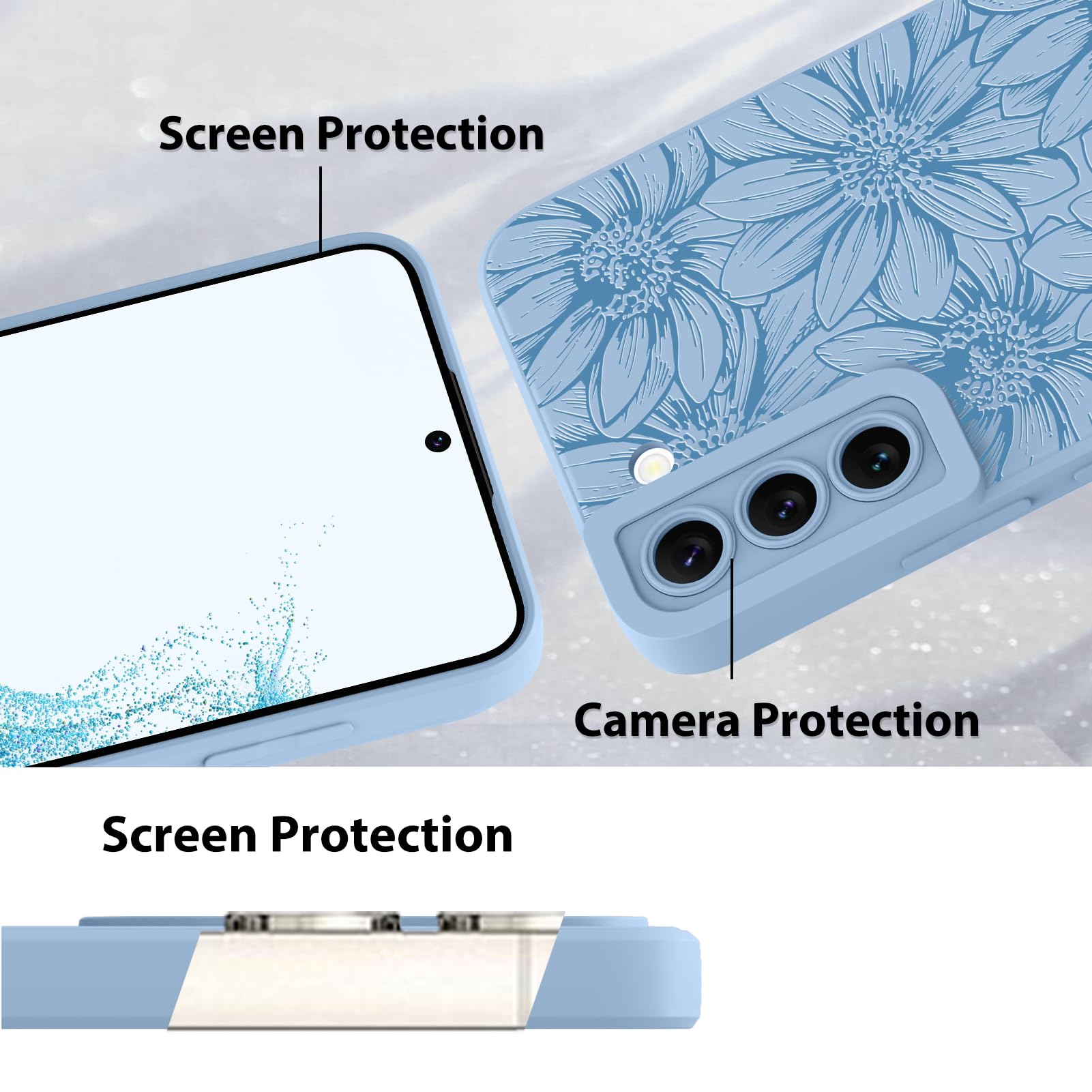 Foto 4 | Funda De Silicona Mzelq Con Estampado Floral Azul Para Samsung Galaxy S22 - Venta Internacional.