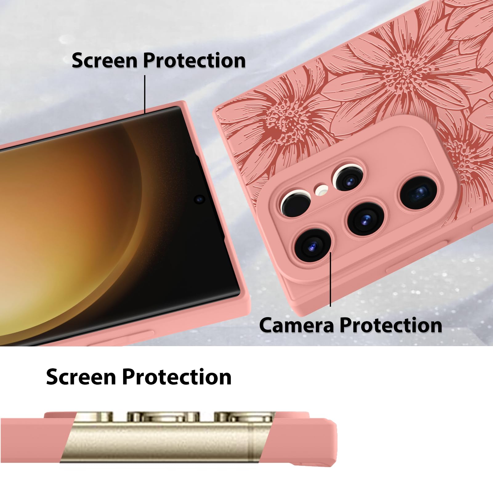 Foto 5 pulgar | Funda De Silicona Mzelq Con Estampado Floral Rosa Para Samsung Galaxy S23 Ultra - Venta Internacional.