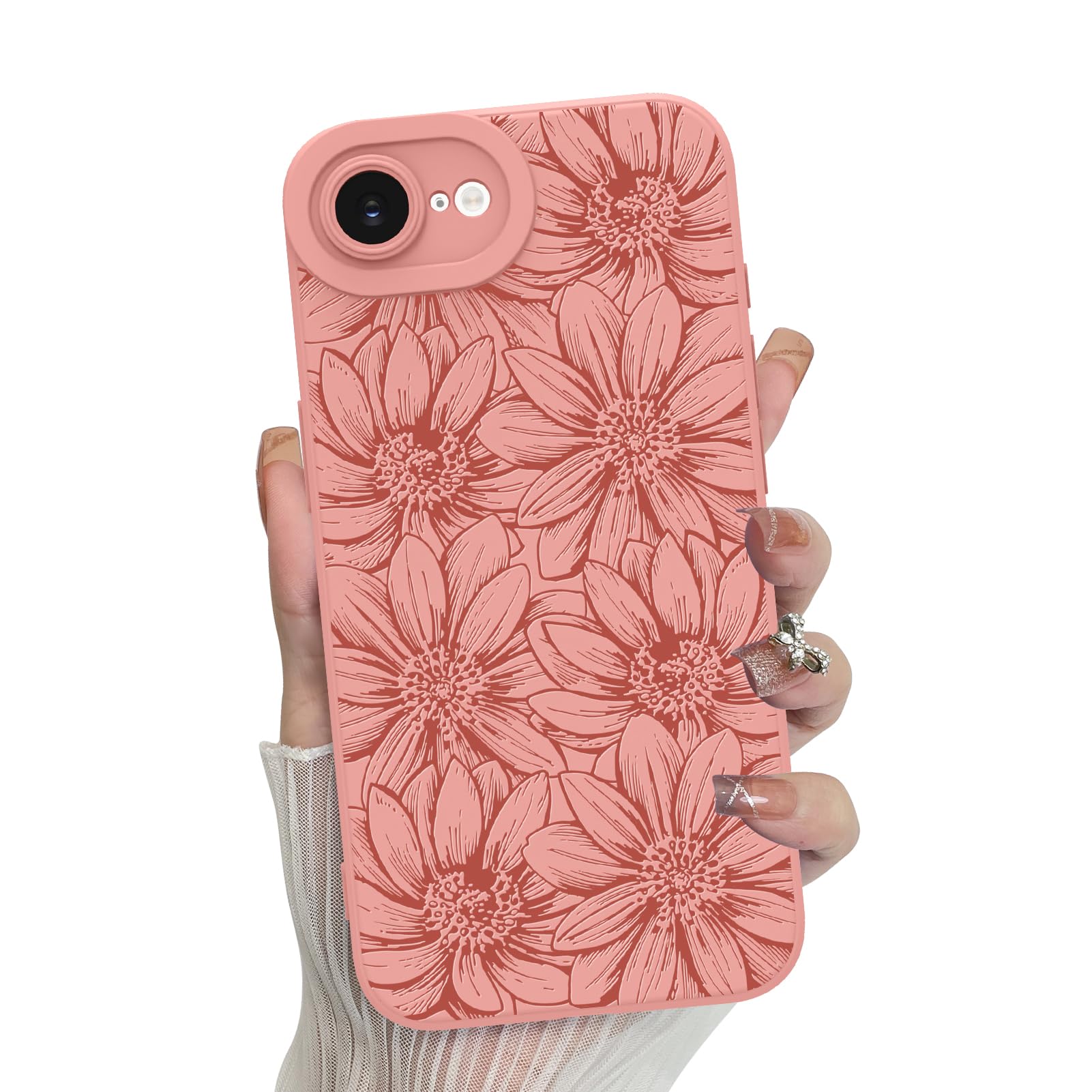 Foto 2 pulgar | Funda De Teléfono Mzelq Para Iphone 16e De Silicona Con Estampado Floral Negro - Venta Internacional.