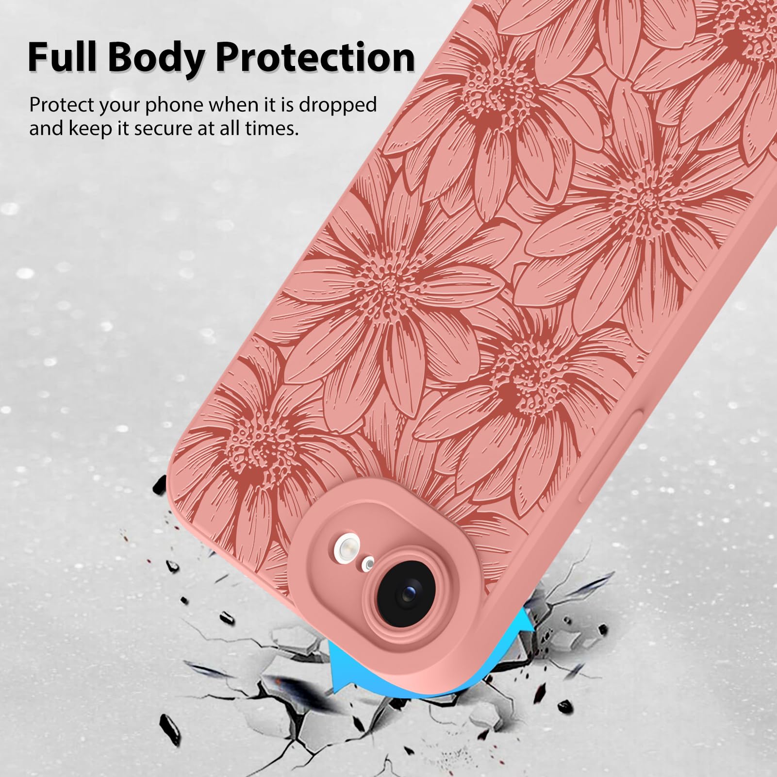 Foto 3 pulgar | Funda De Teléfono Mzelq Para Iphone 16e De Silicona Con Estampado Floral Negro - Venta Internacional.
