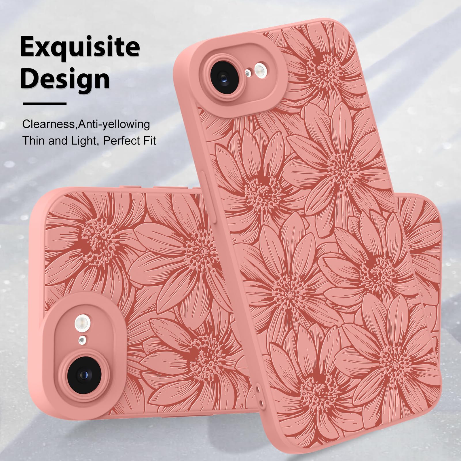Foto 4 pulgar | Funda De Teléfono Mzelq Para Iphone 16e De Silicona Con Estampado Floral Negro - Venta Internacional.