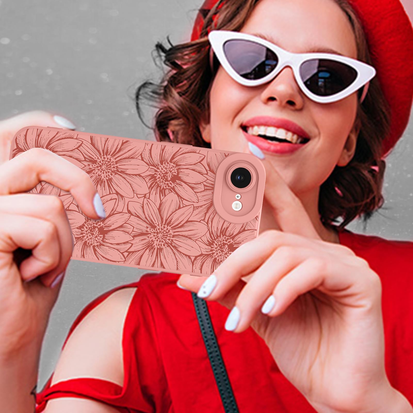 Foto 7 pulgar | Funda De Teléfono Mzelq Para Iphone 16e De Silicona Con Estampado Floral Negro - Venta Internacional.