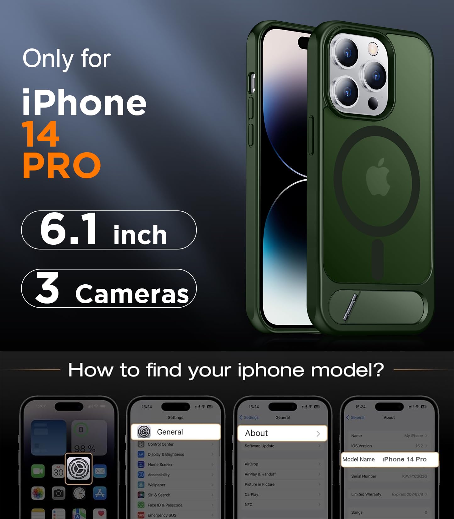 Foto 2 | Funda De Teléfono Temdan Magnetic Compatible Con Iphone 14 Pro - Venta Internacional.