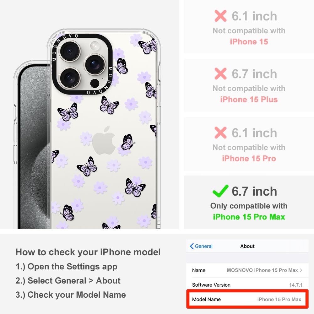Foto 3 pulgar | Funda De Teléfono Mosnovo Para Iphone 15 Pro Max Lila Butterfly - Venta Internacional.