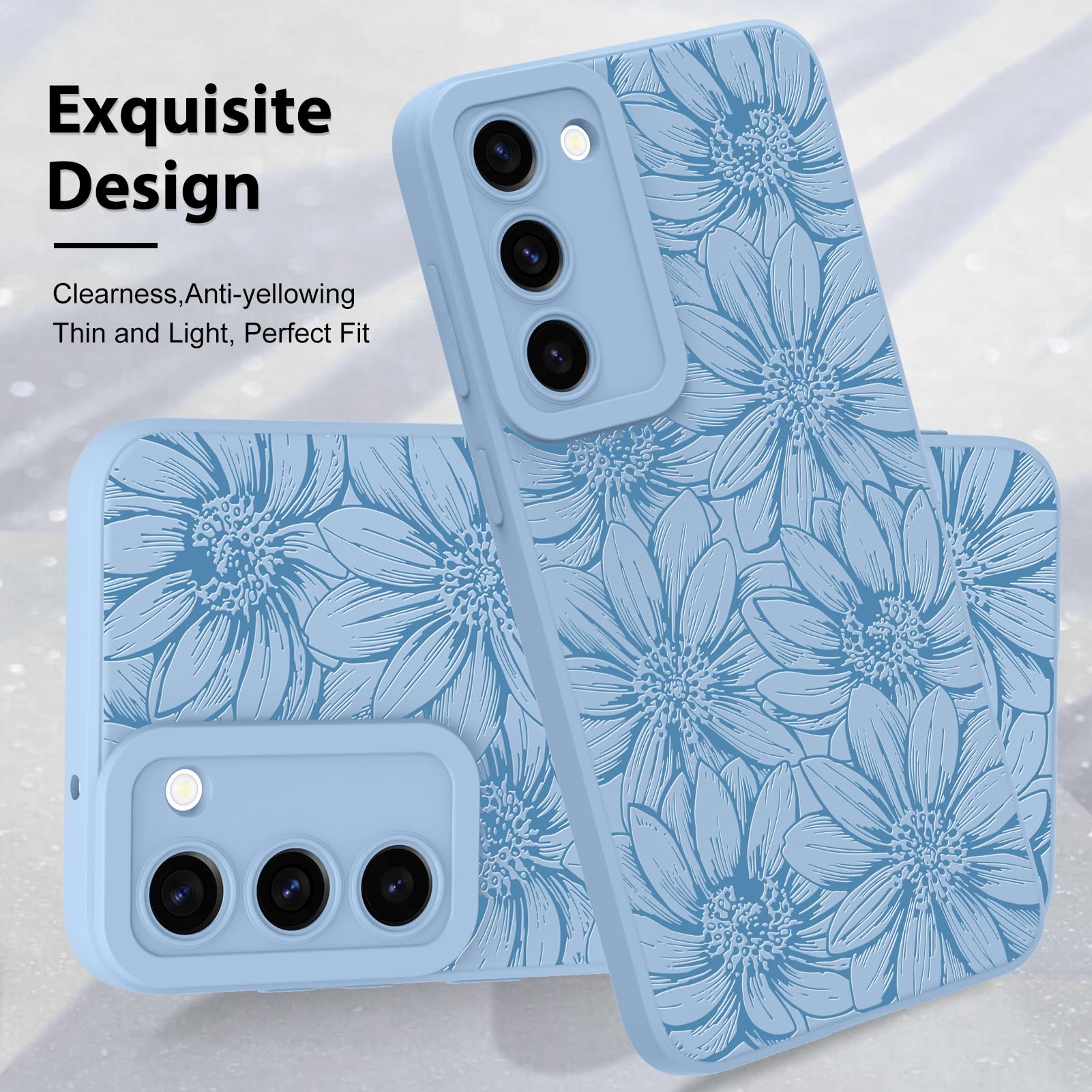 Foto 4 pulgar | Funda De Silicona Mzelq Con Estampado Floral Azul Para Samsung Galaxy S23 Plus - Venta Internacional.