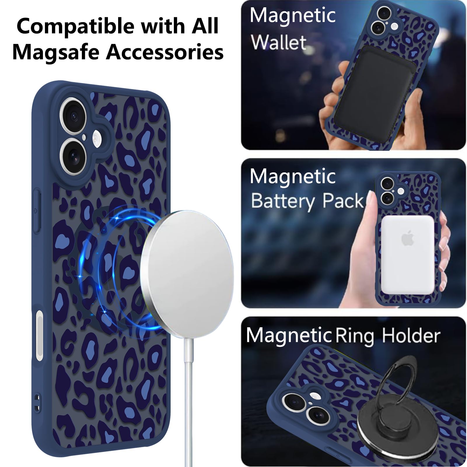 Foto 3 pulgar | Funda Kanghar Para Iphone 16 Plus Con Estampado De Leopardo Azul Magsafe - Venta Internacional.