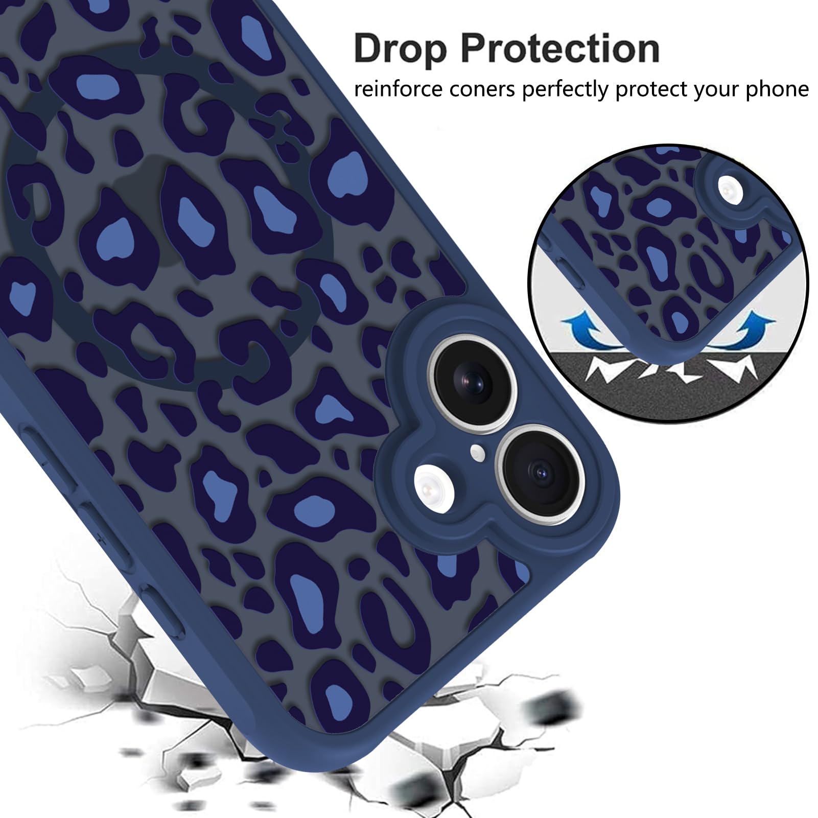 Foto 5 pulgar | Funda Kanghar Para Iphone 16 Plus Con Estampado De Leopardo Azul Magsafe - Venta Internacional.