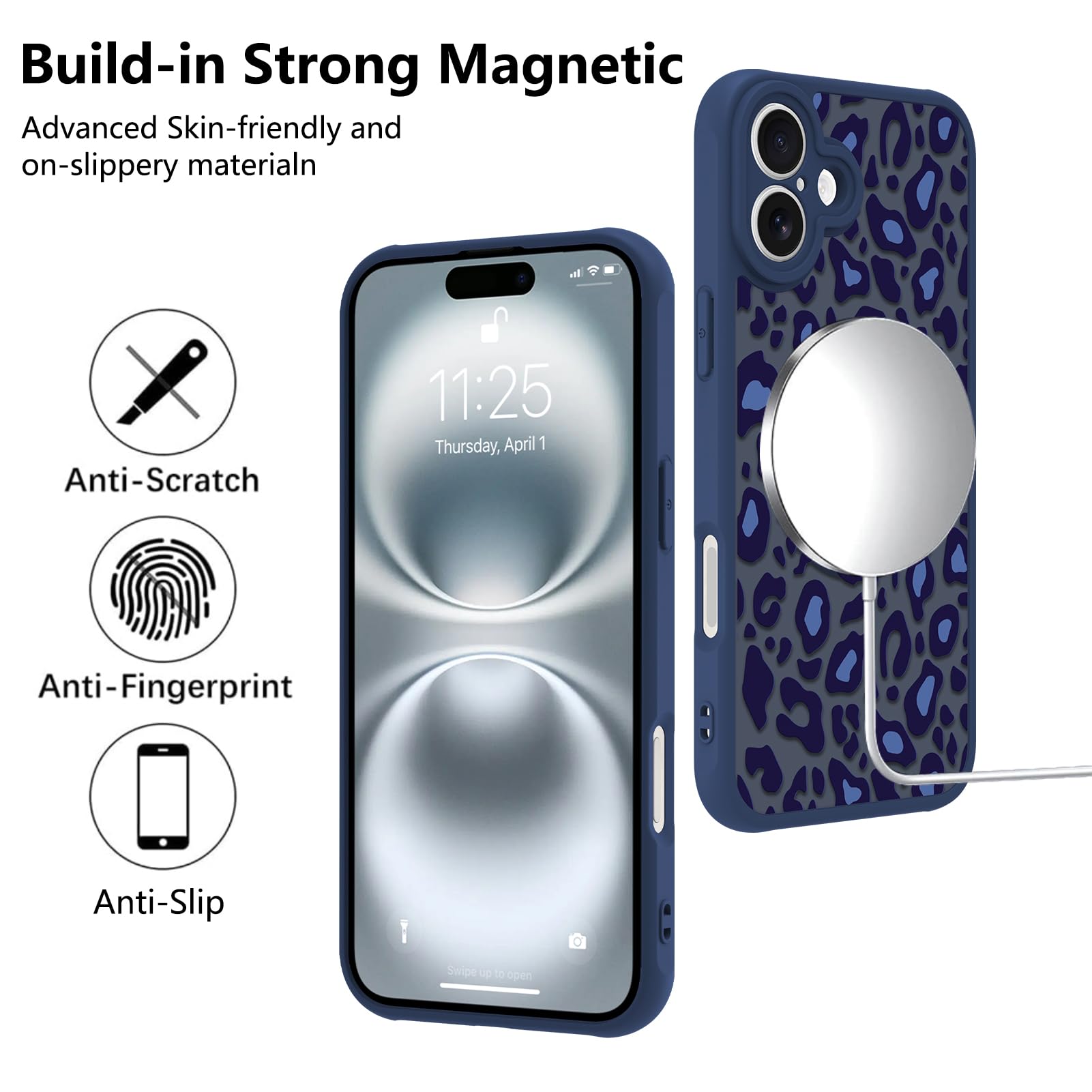 Foto 6 pulgar | Funda Kanghar Para Iphone 16 Plus Con Estampado De Leopardo Azul Magsafe - Venta Internacional.
