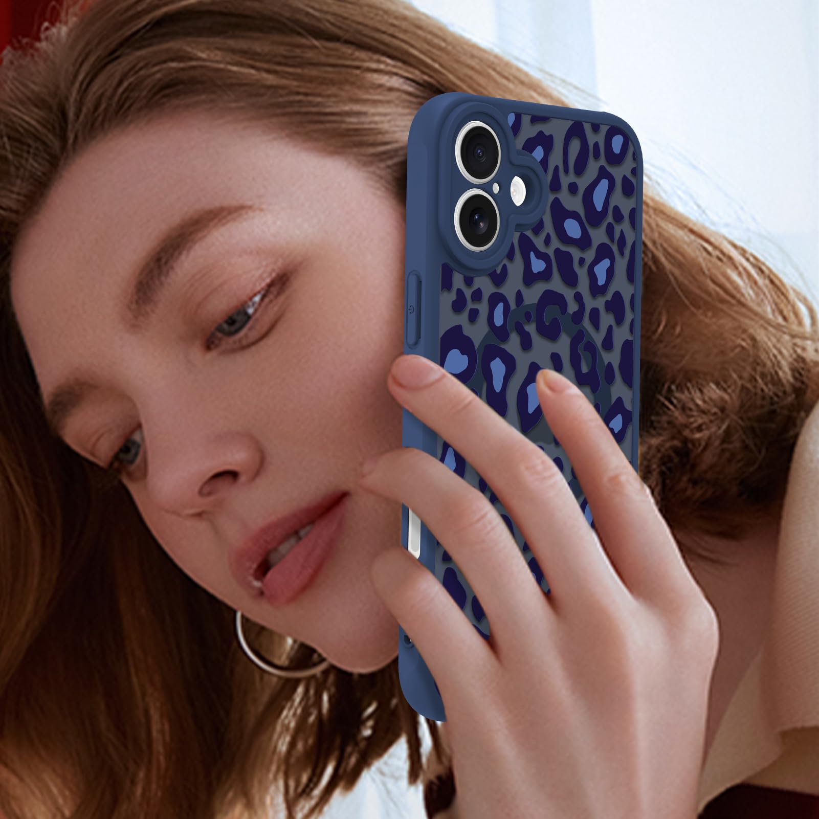 Foto 7 pulgar | Funda Kanghar Para Iphone 16 Plus Con Estampado De Leopardo Azul Magsafe - Venta Internacional.