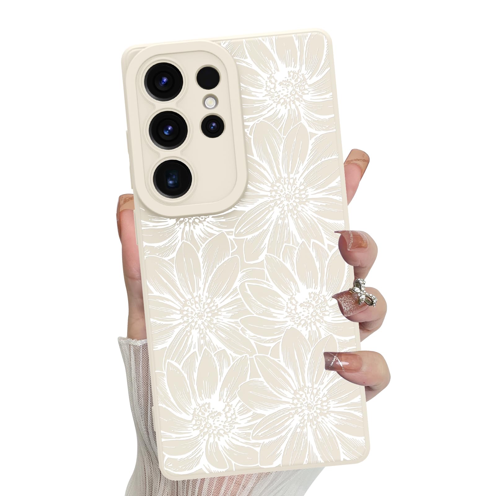 Foto 2 pulgar | Funda De Silicona Mzelq Con Estampado Floral Blanco Para Samsung Galaxy S25 Ultra - Venta Internacional.