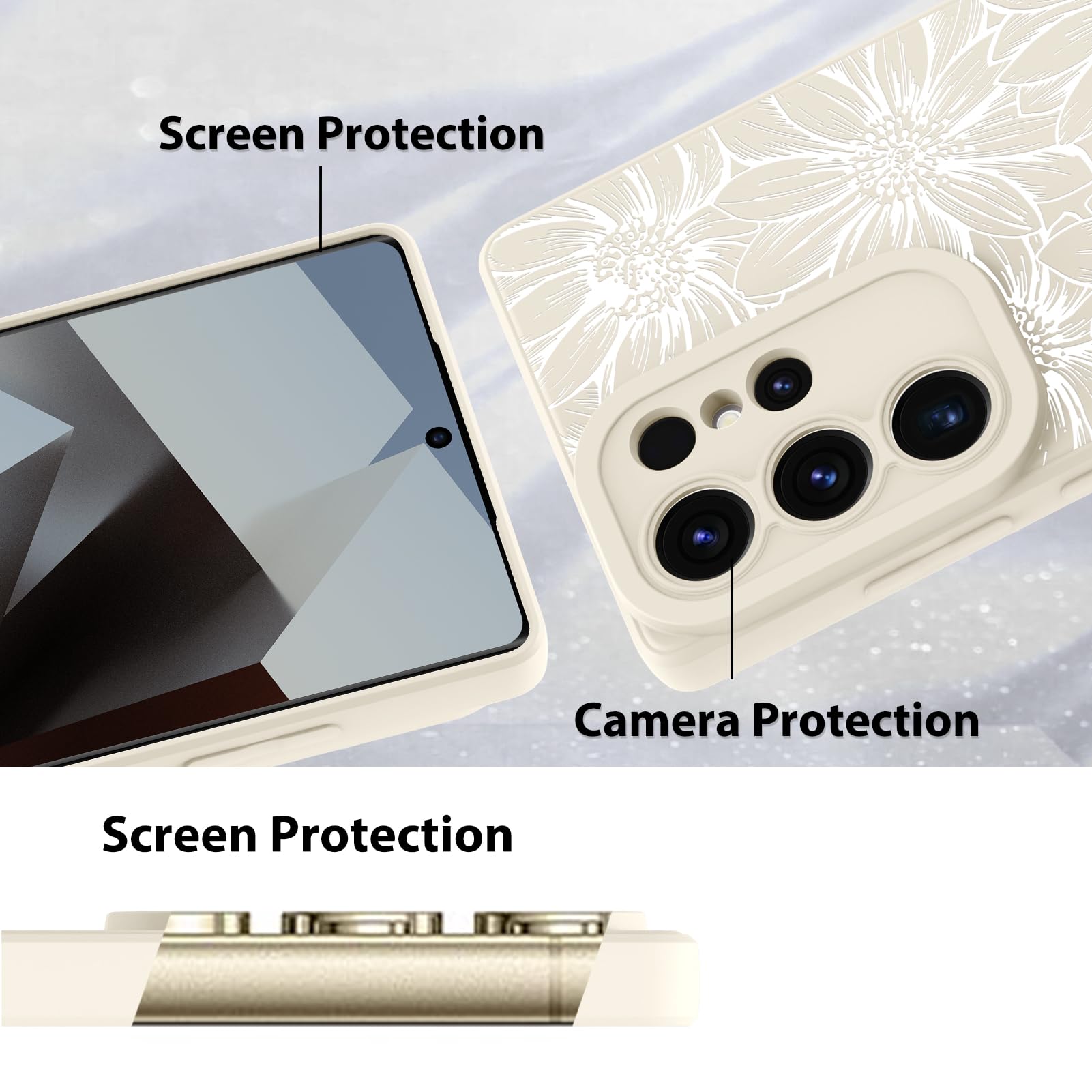 Foto 5 pulgar | Funda De Silicona Mzelq Con Estampado Floral Blanco Para Samsung Galaxy S25 Ultra - Venta Internacional.