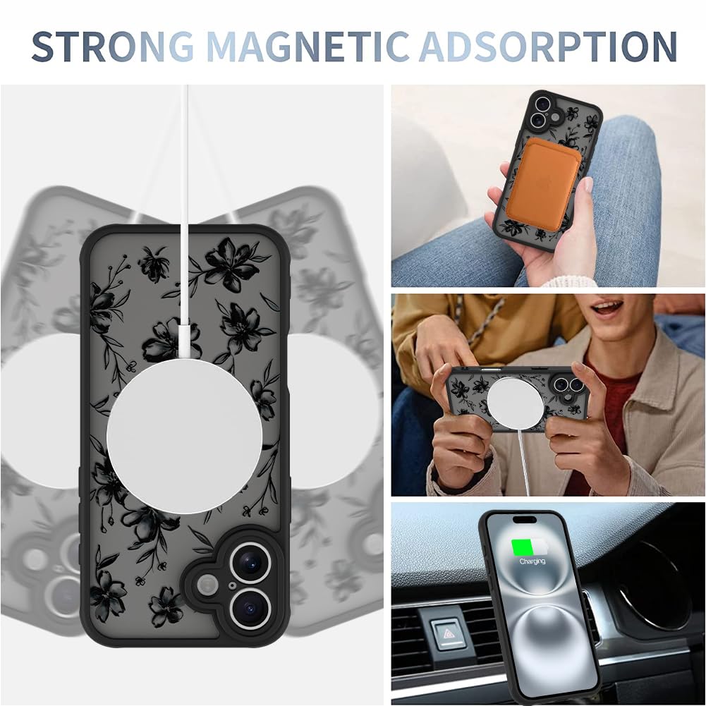 Foto 4 pulgar | Funda De Teléfono Aigomara Para Iphone 16 Con Diseño Floral De Tinta Magsafe - Venta Internacional.