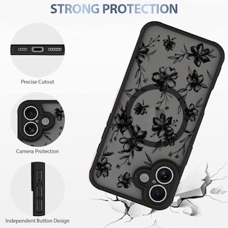 Foto 4 | Funda De Teléfono Aigomara Para Iphone 16 Con Diseño Floral De Tinta Magsafe - Venta Internacional.