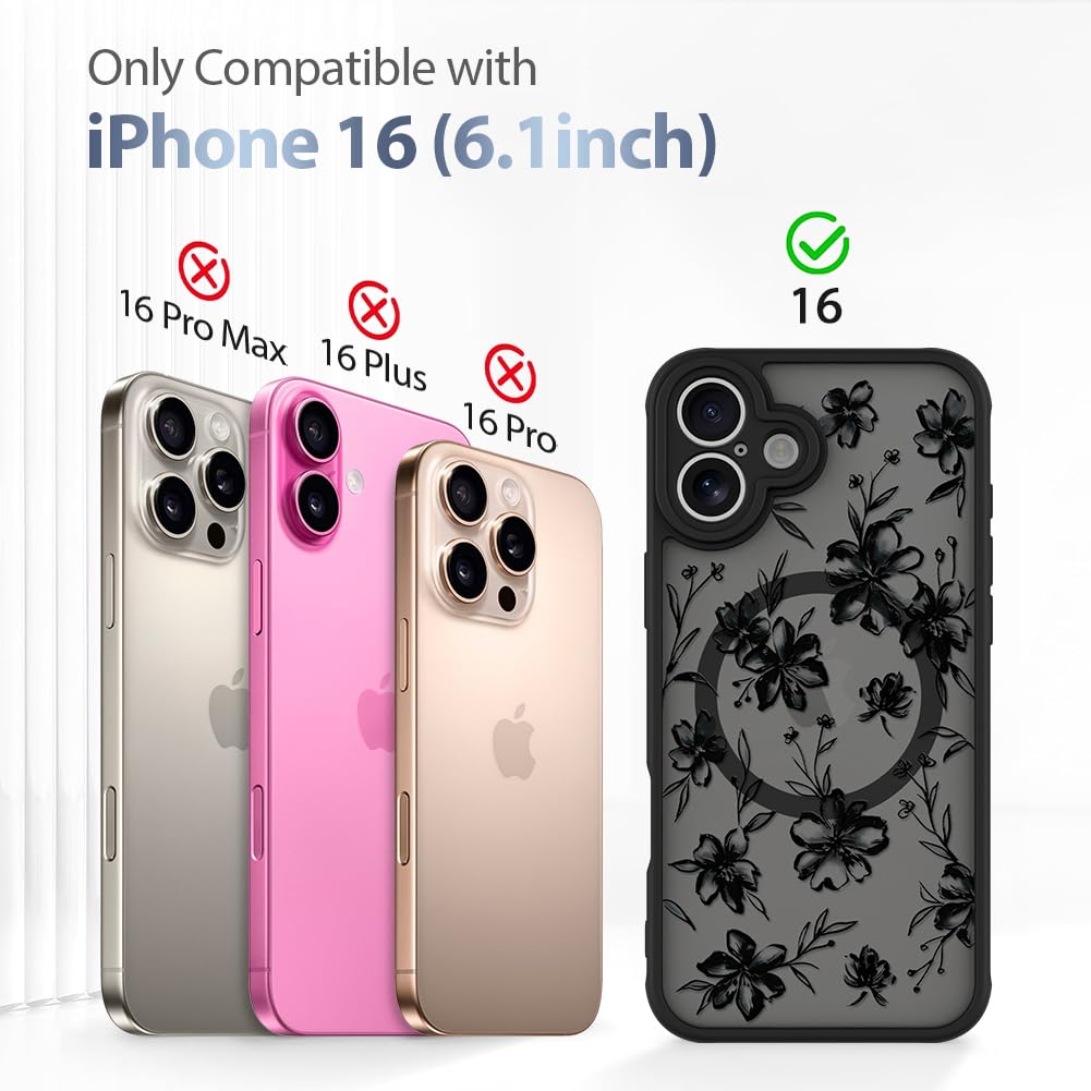 Foto 7 pulgar | Funda De Teléfono Aigomara Para Iphone 16 Con Diseño Floral De Tinta Magsafe - Venta Internacional.