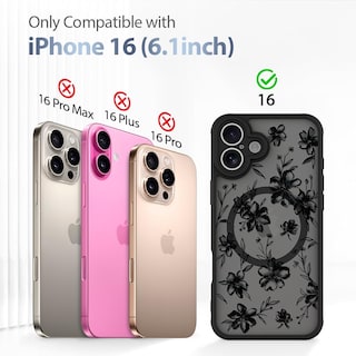 Foto 6 | Funda De Teléfono Aigomara Para Iphone 16 Con Diseño Floral De Tinta Magsafe - Venta Internacional.